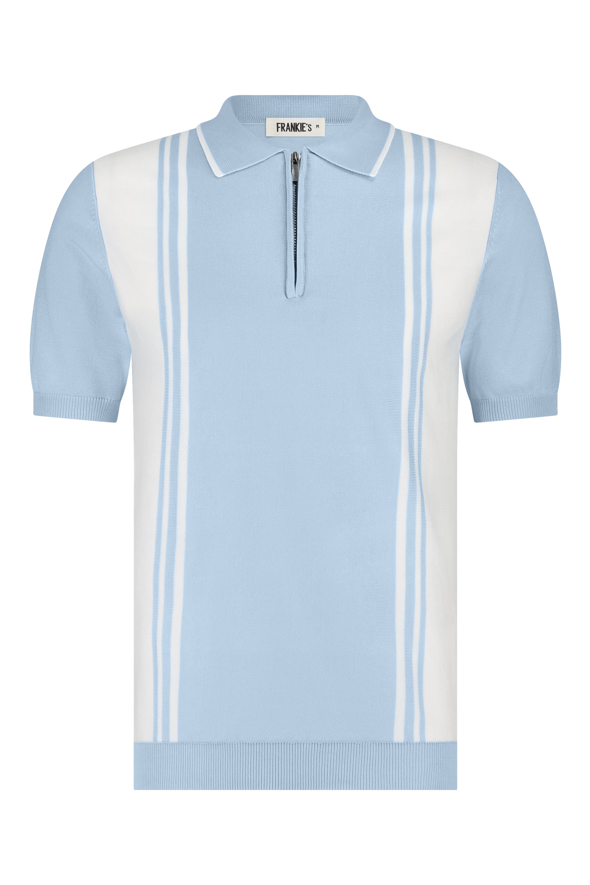 Polo knitwear short sleeve zipper light blue white