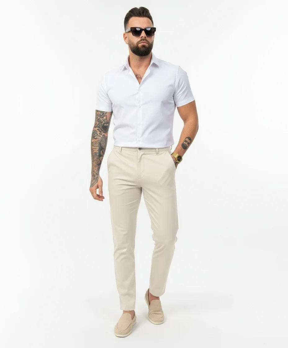 Pantalon chic straight fit beige