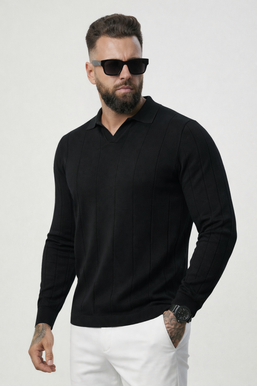 Buttonless Knitwear Polo Long Sleeve Black - Frankie's