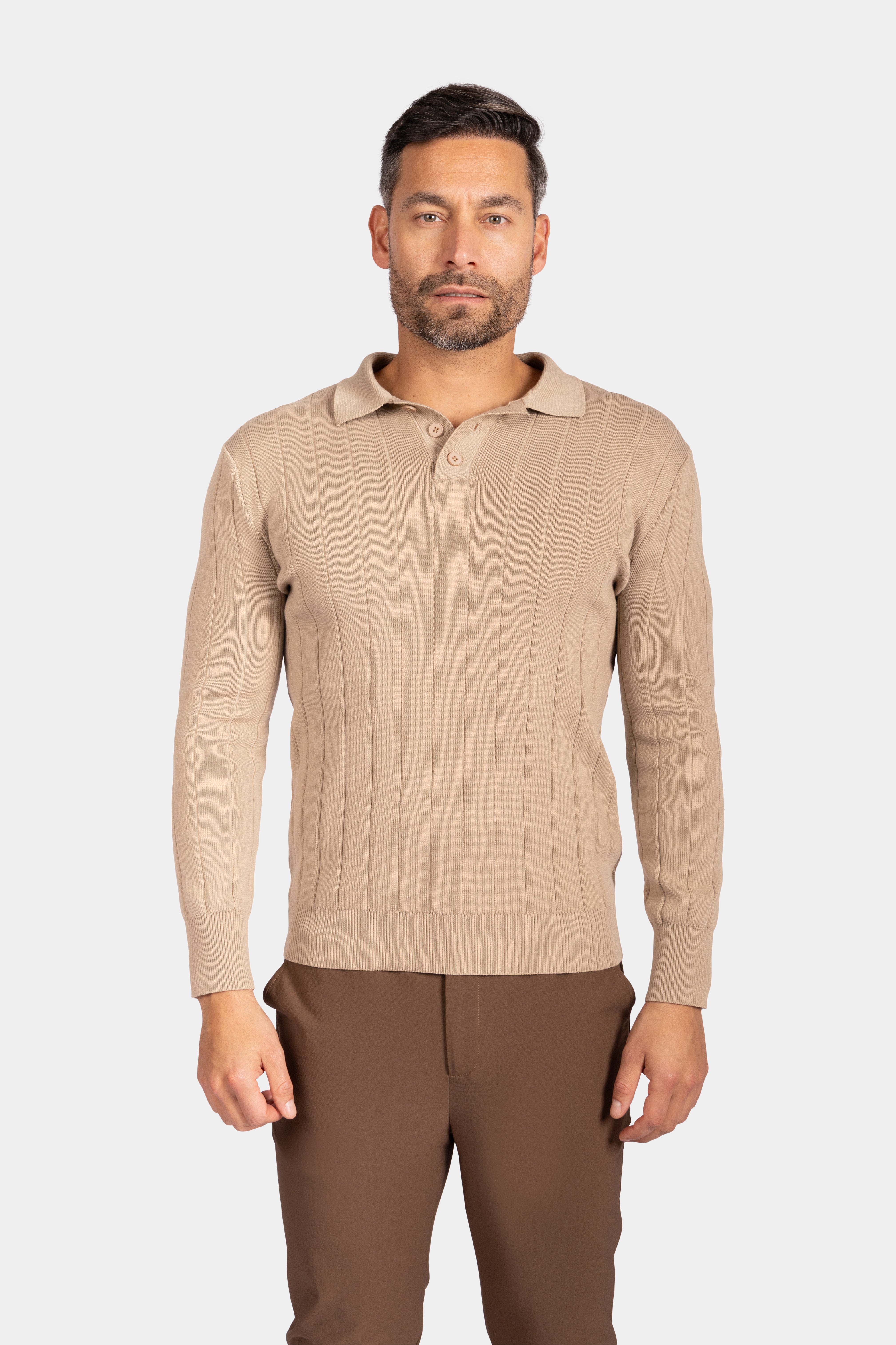 Polo Knitwear Self Stripe Detail - Camel