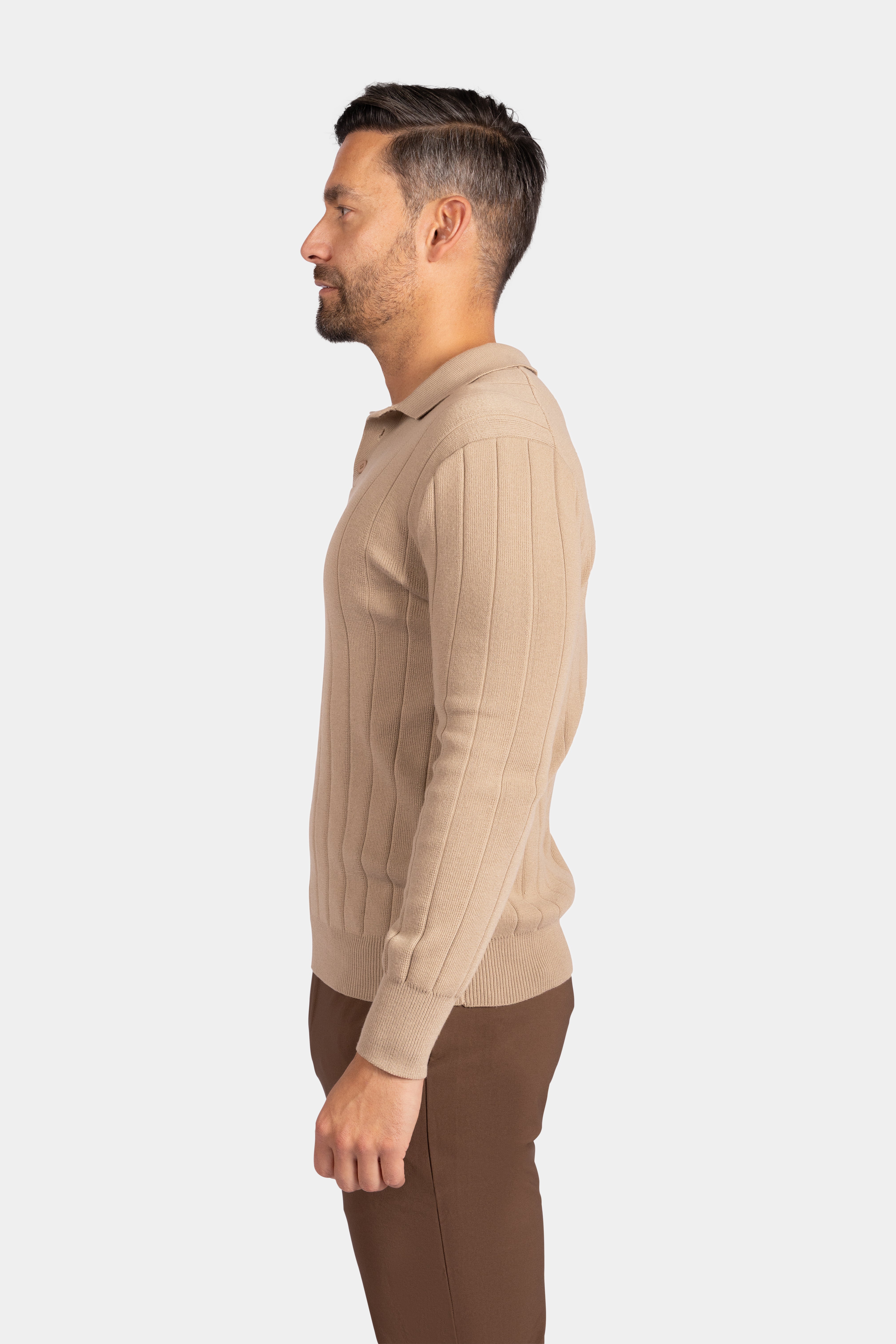 Polo Knitwear Self Stripe Detail - Camel