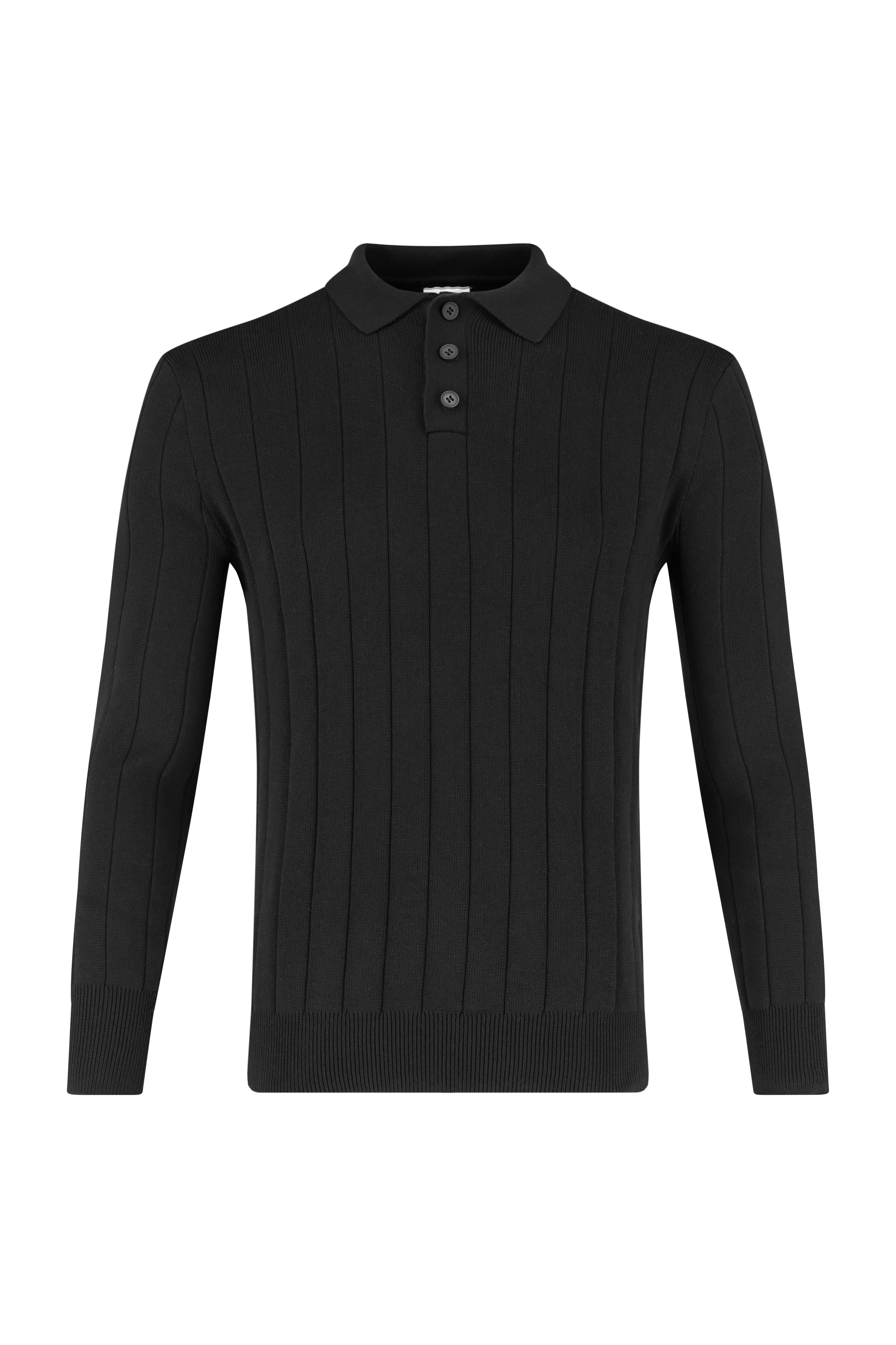 Polo Knitwear Self Stripe Detail - Black - Frankie's