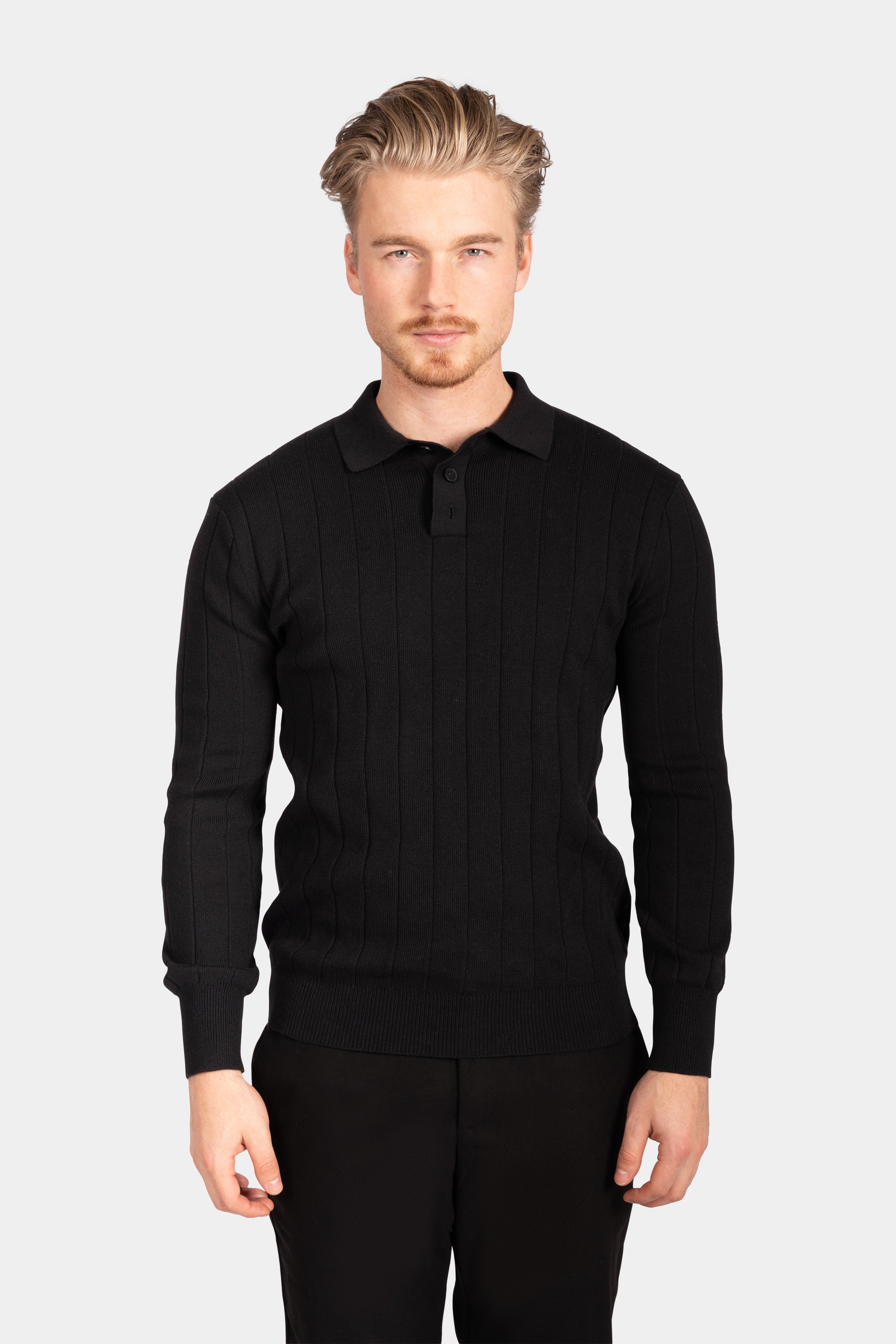 Polo Knitwear Self Stripe Detail - Black - Frankie's