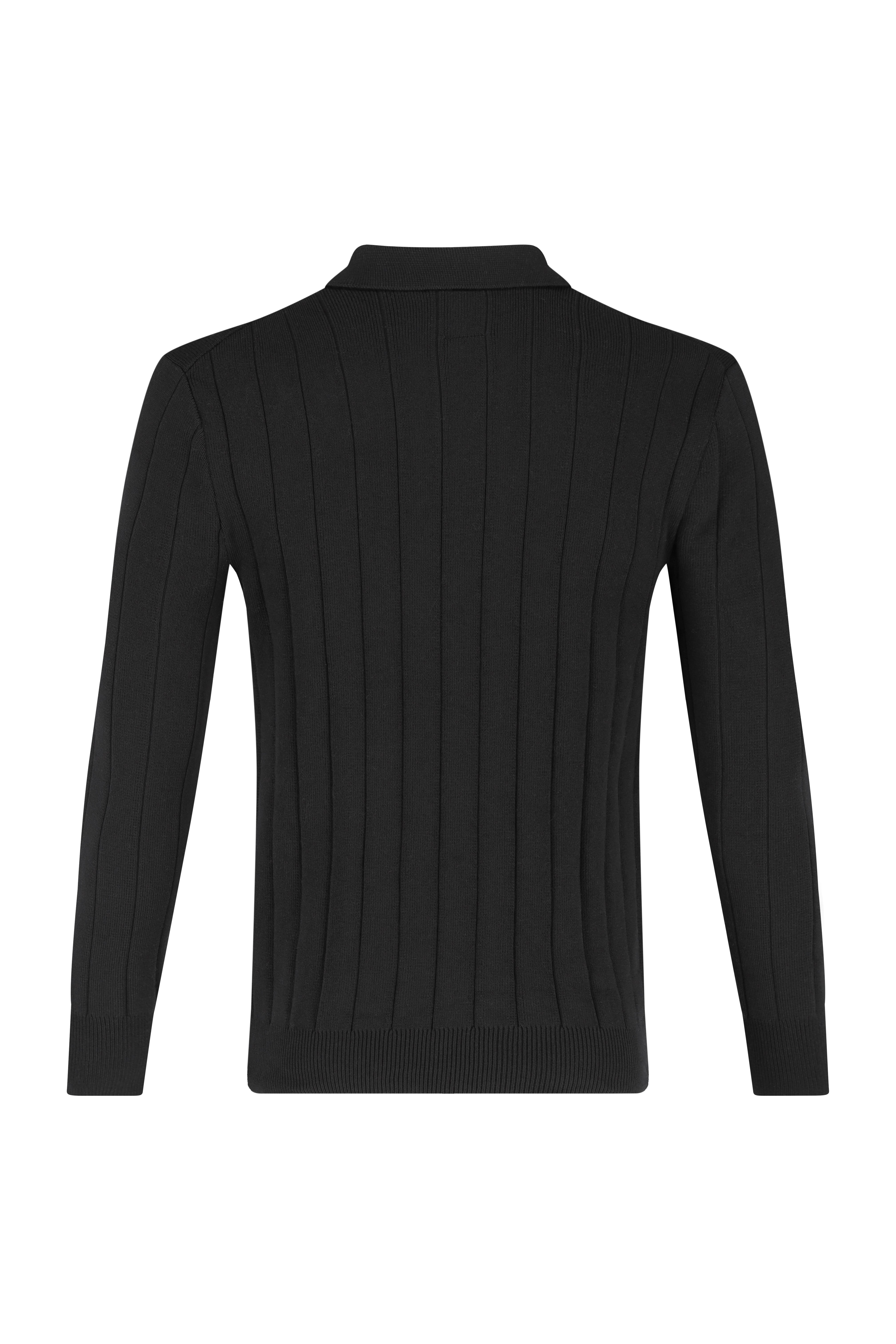 Polo Knitwear Self Stripe Detail - Black