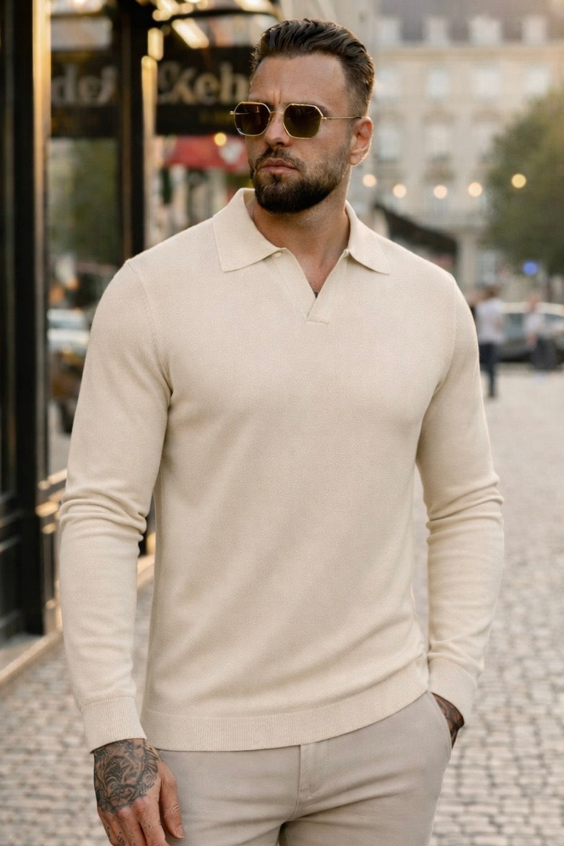 Textured Polo Knit - Beige - Frankie's