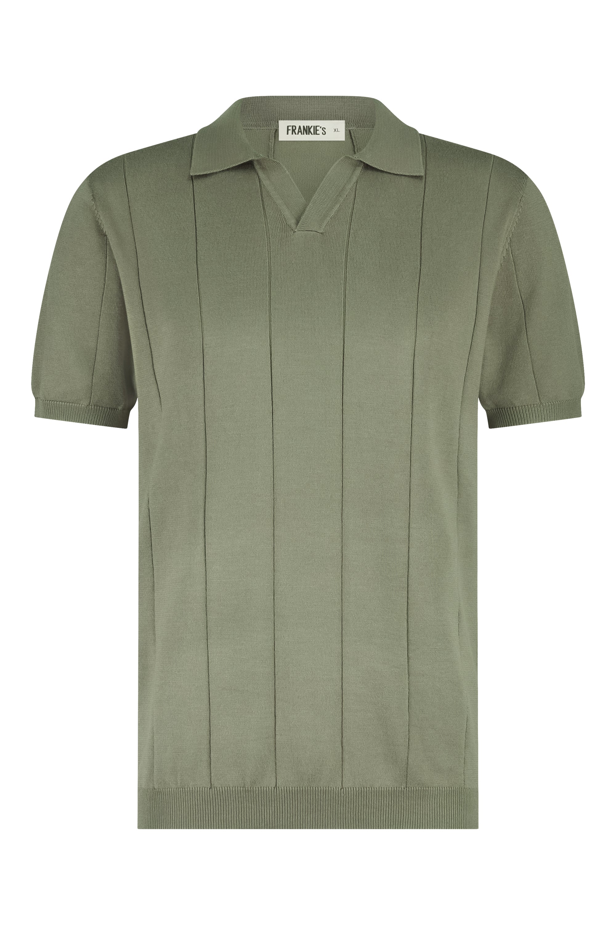 Buttonless knitwear polo short sleeve khaki green