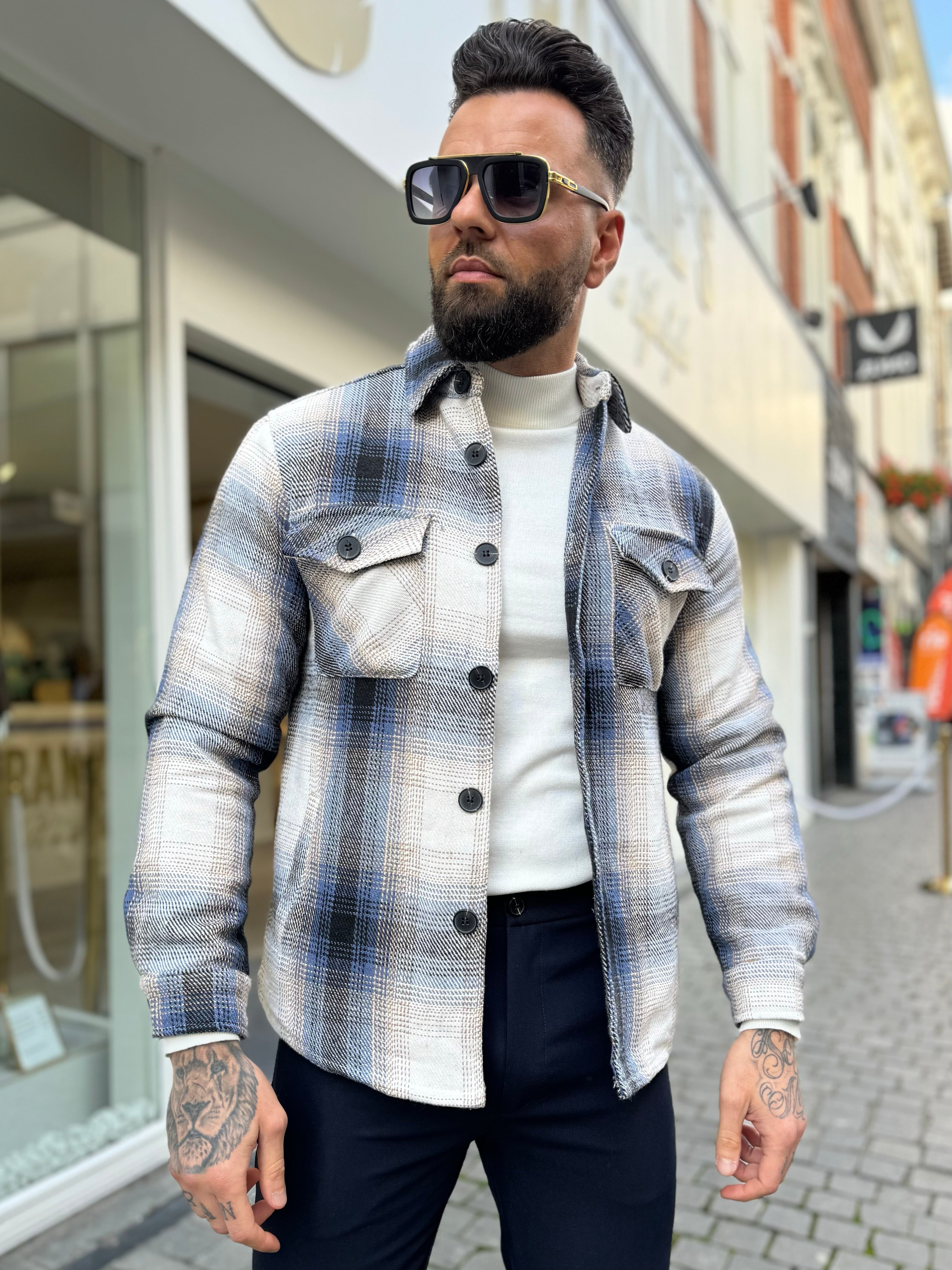 Flannel jacket navy blue - Frankie's