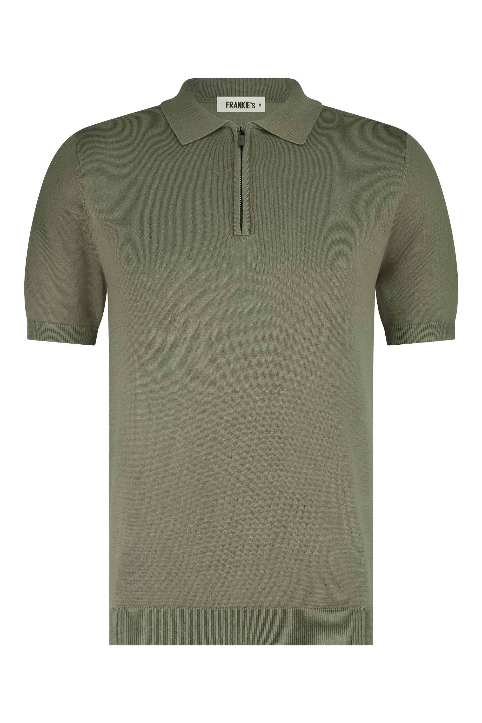 Polo zipper knitwear short sleeve khaki green