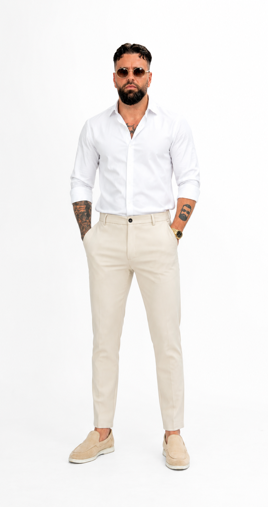 Pantalon chic straight fit beige