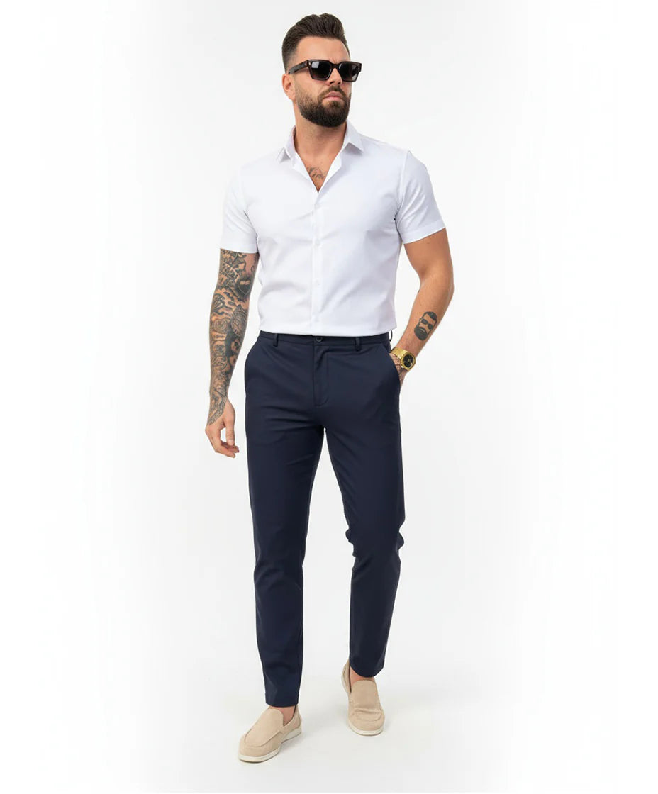 Pantalon chic straight fit navy blue