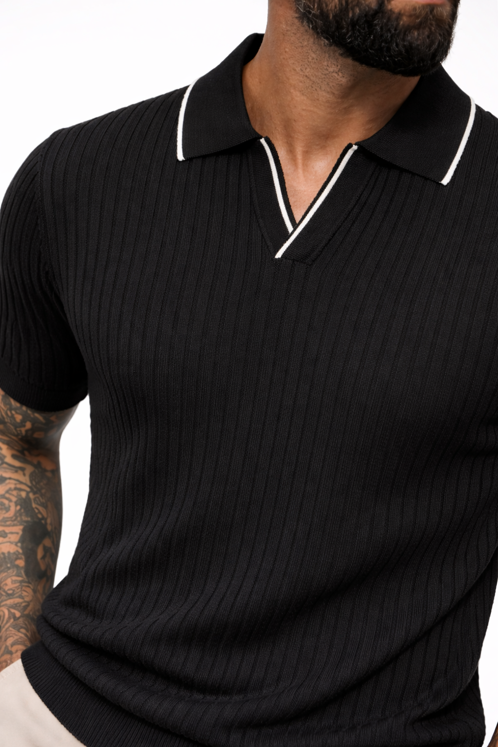 Naples Buttonless Rib Polo Black - Frankie's