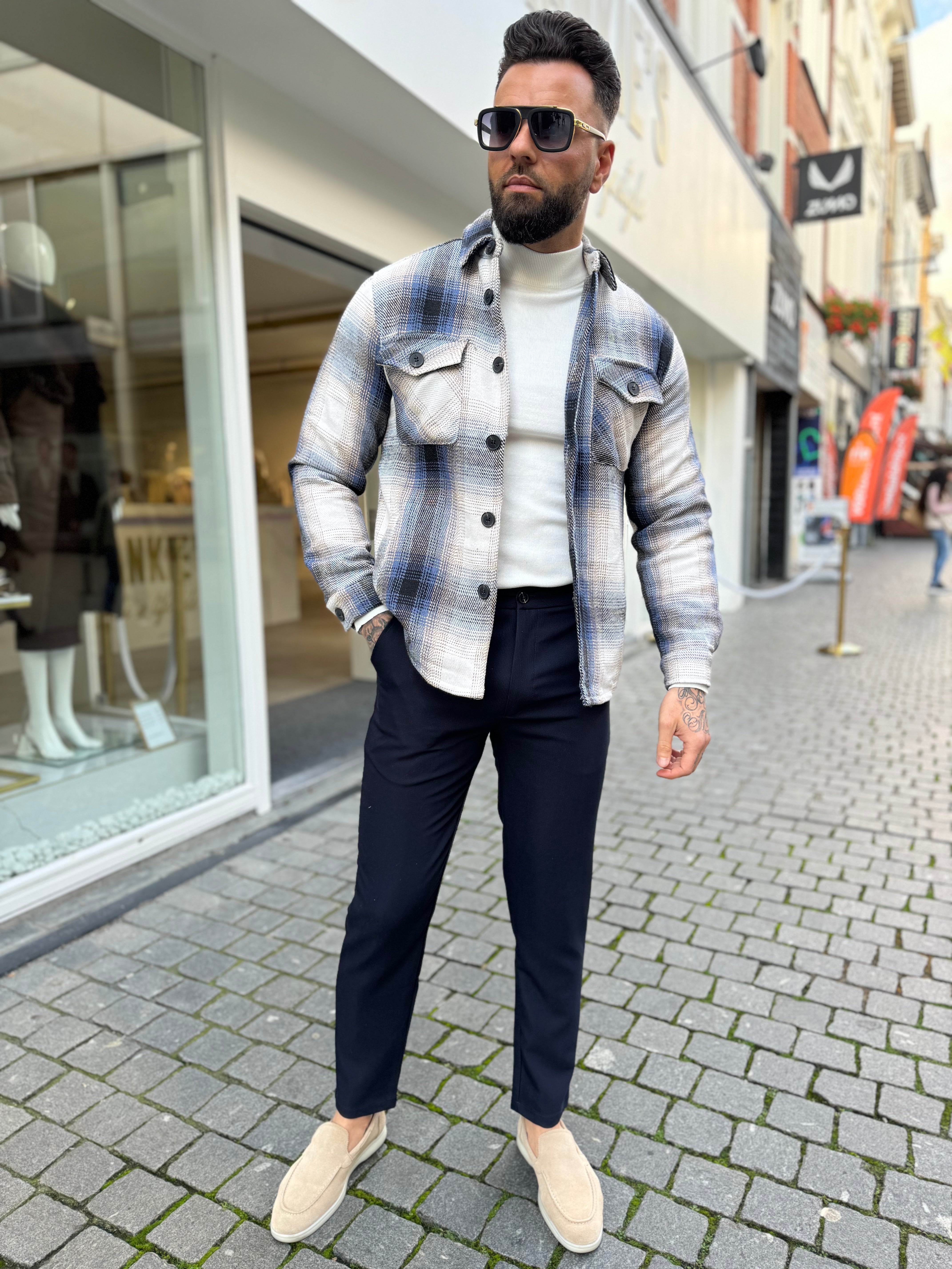 Flannel jacket navy blue - Frankie's