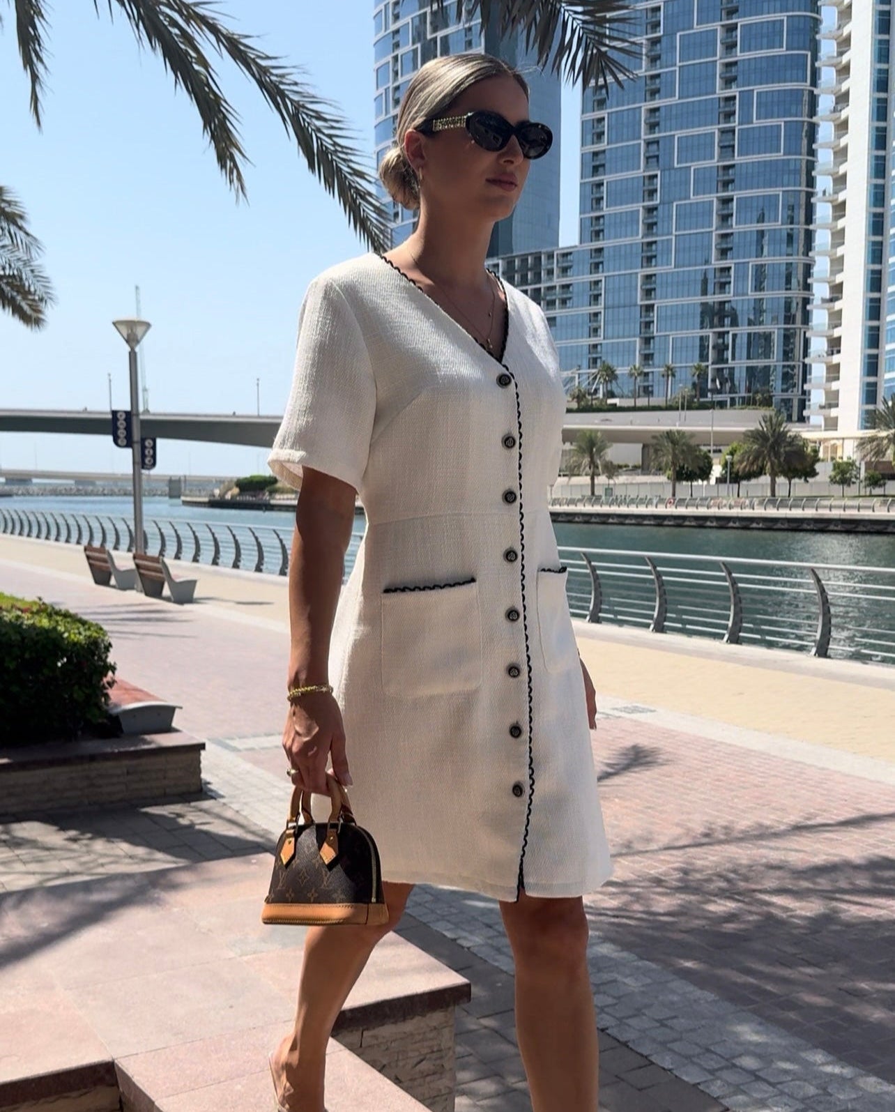 Tweed dress short sleeve white