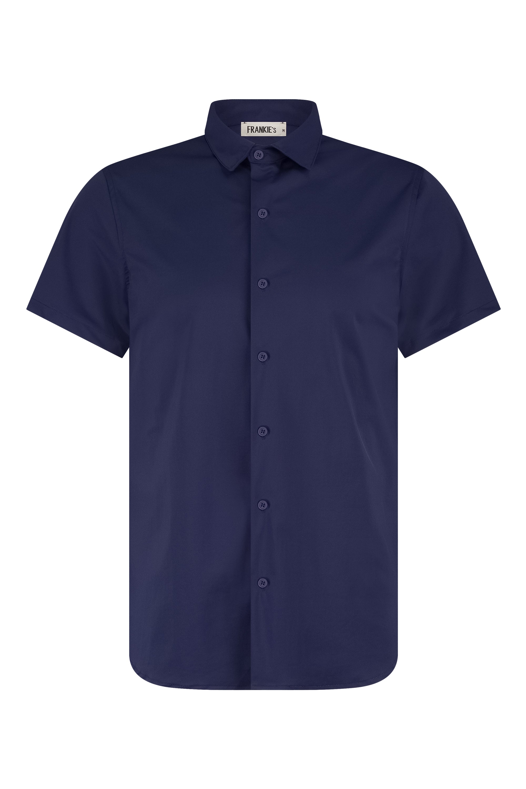 Satin Super Stretch Hemd Kurzarm Marineblau
