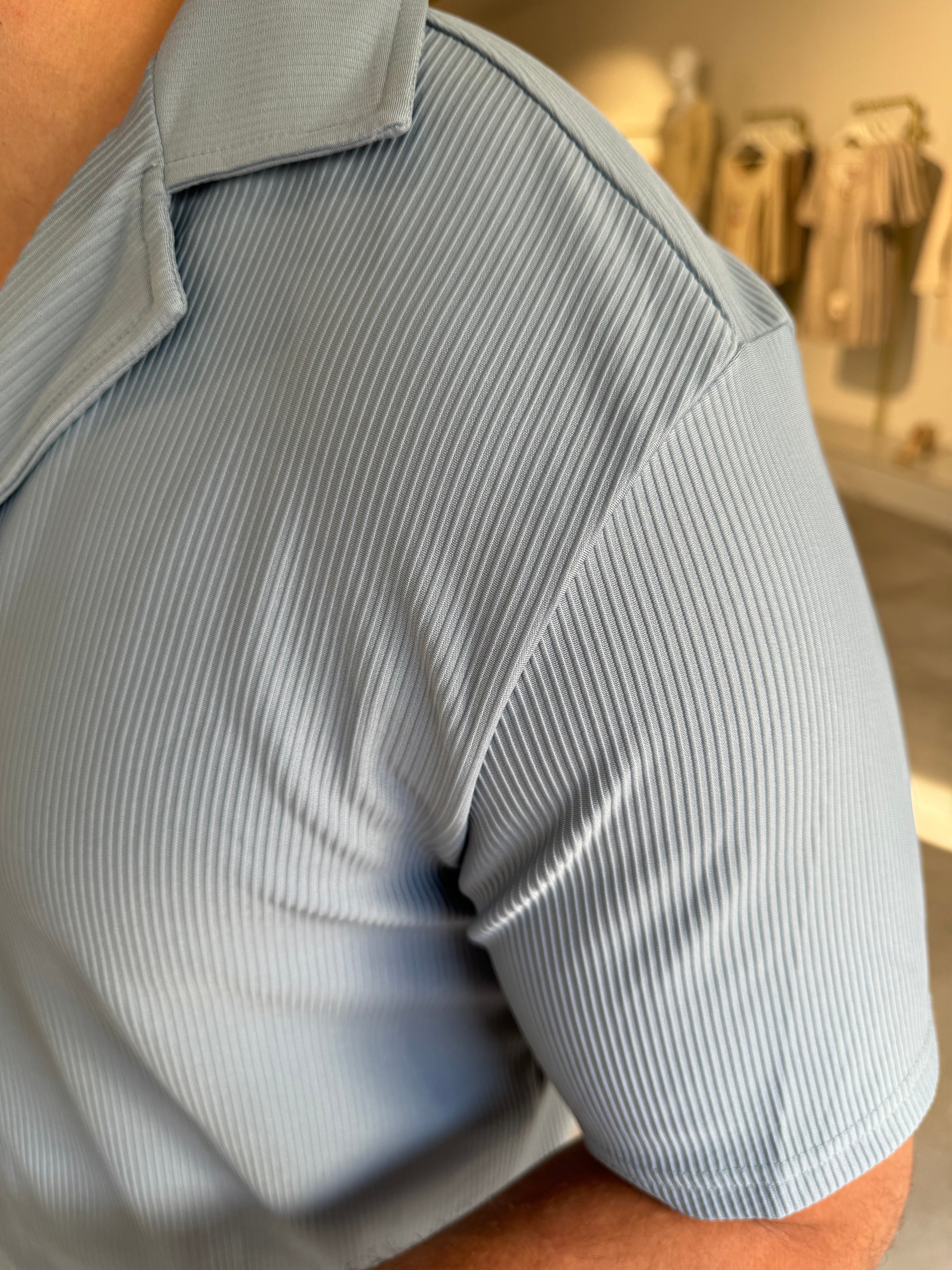 Summer set rib pantalon & shirt light blue