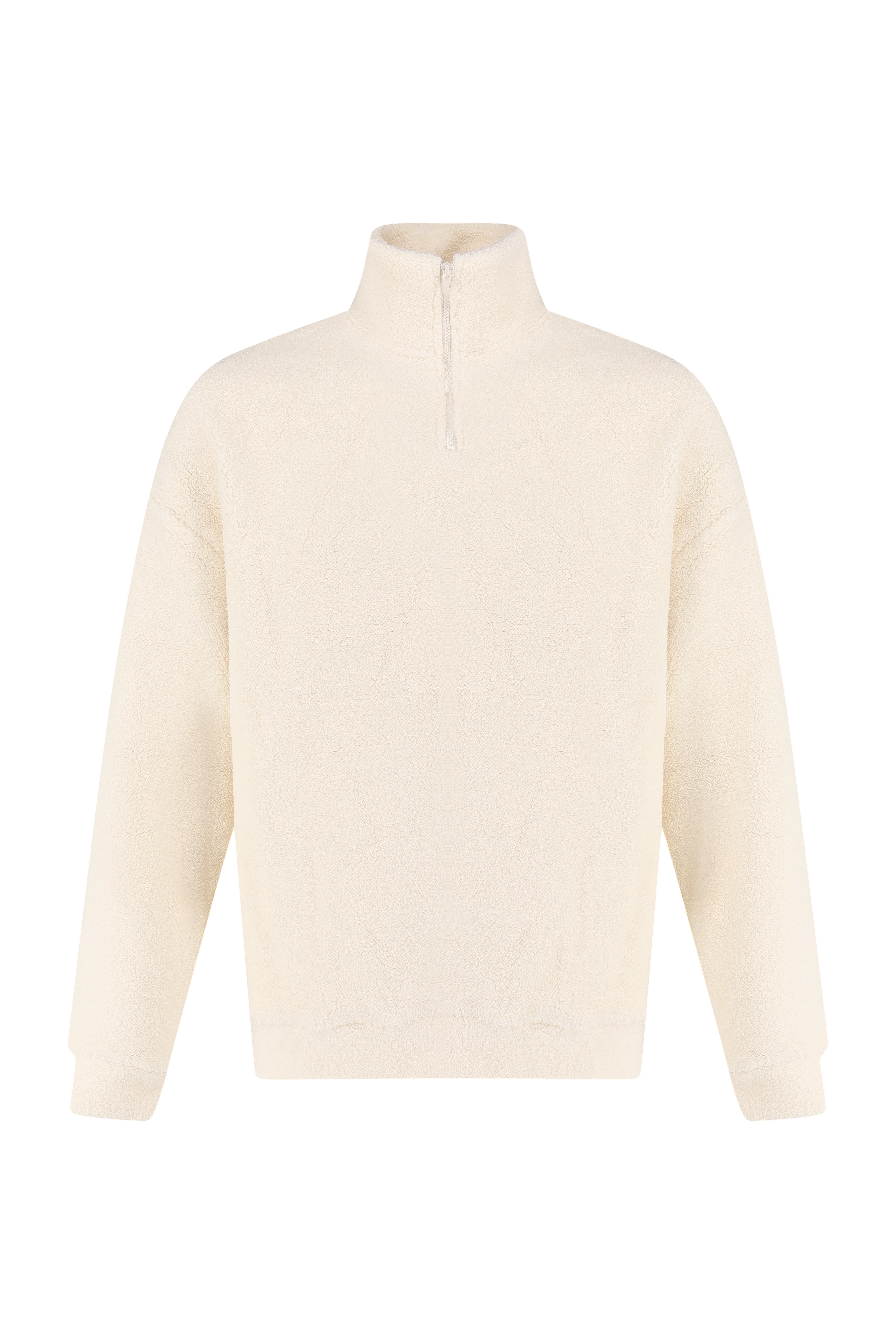 Klassischer Fleece-Pullover mit Reißverschluss – Weiß