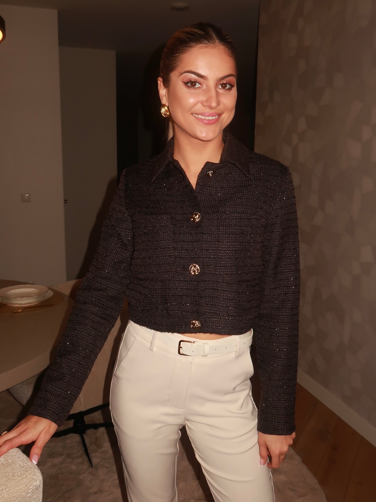 Tweed blazer jacket black