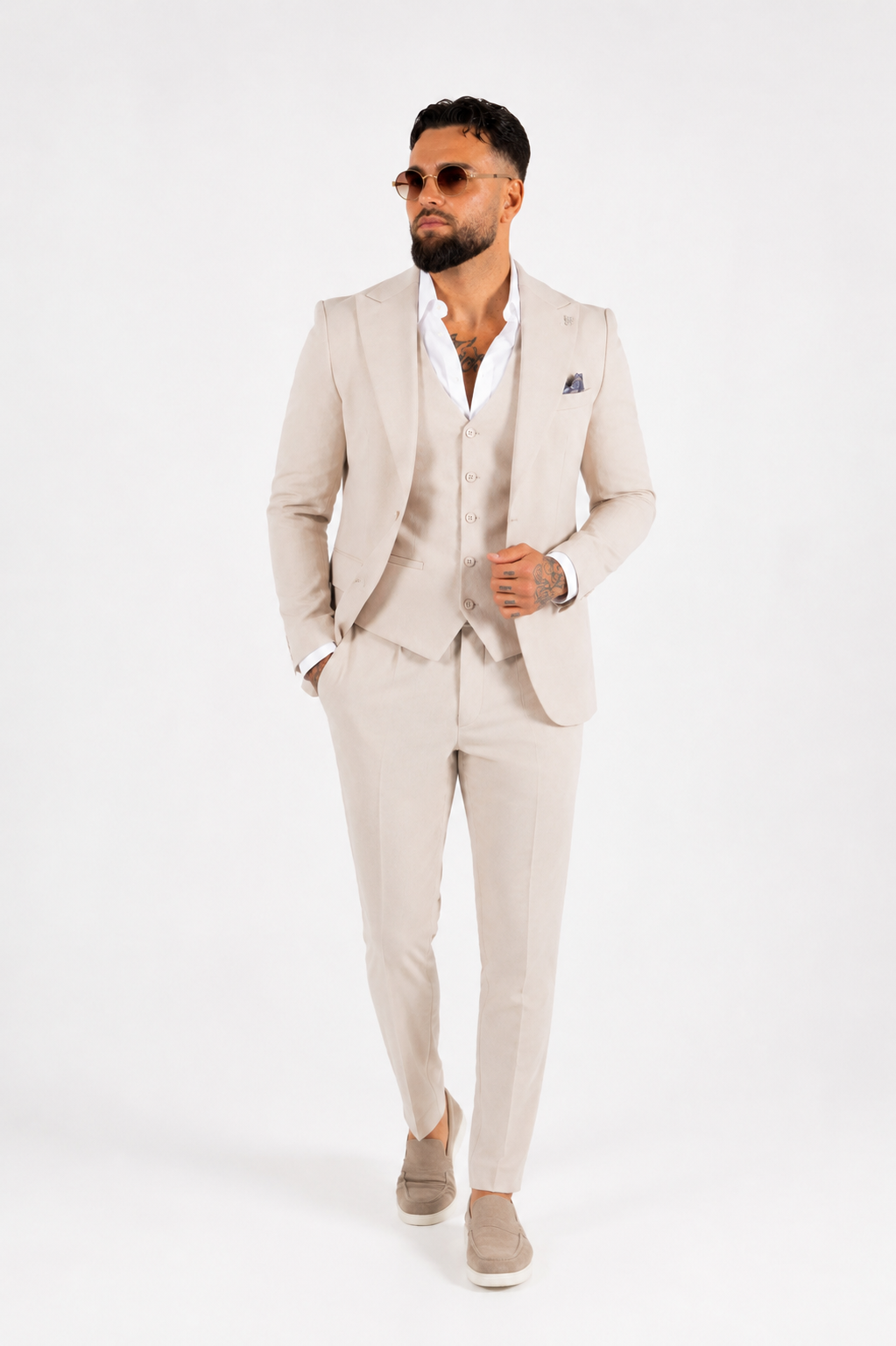 Costume trois pièces beige havane
