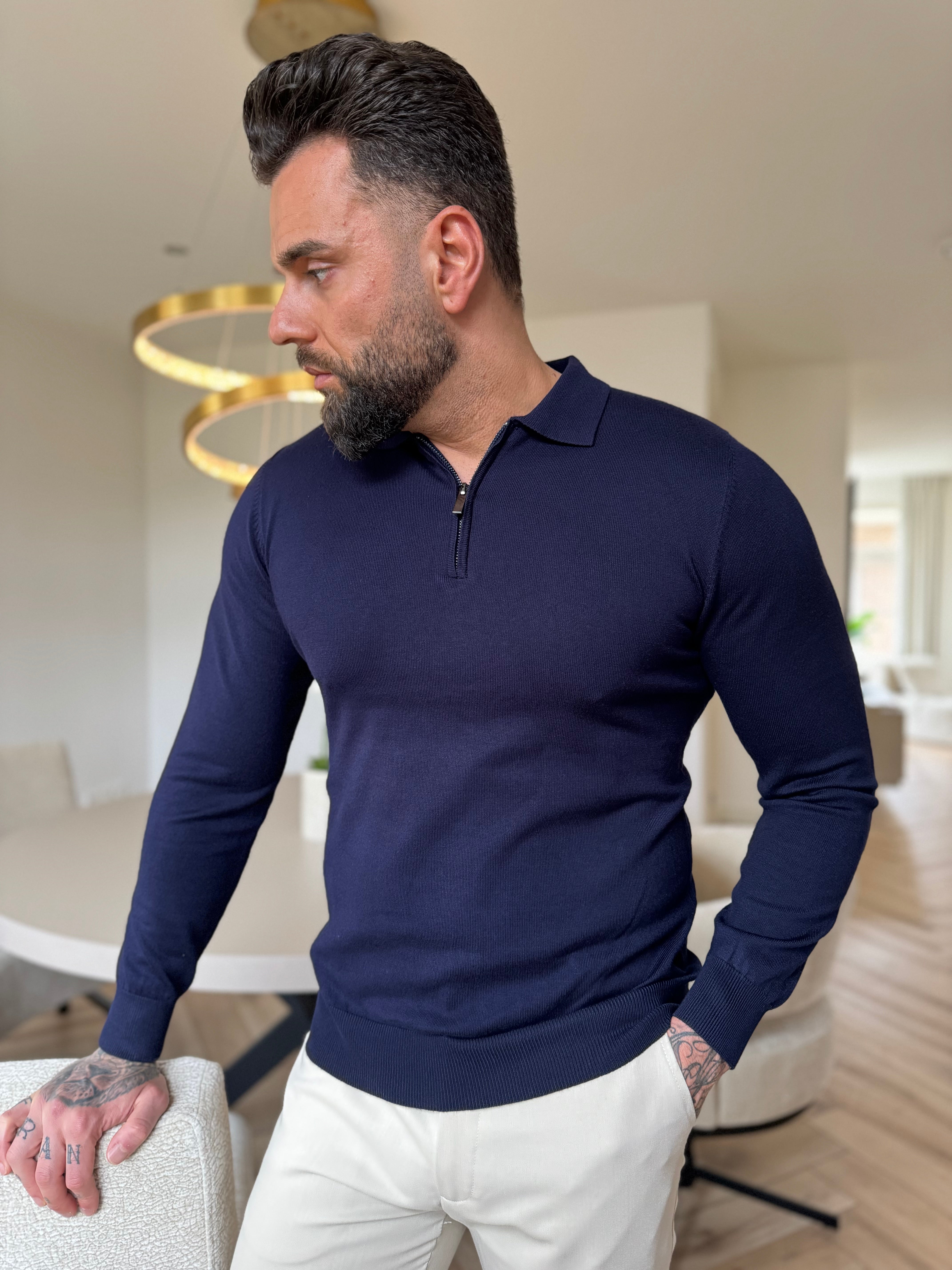 Polo knitwear long sleeve zipper navy blue - Frankie's