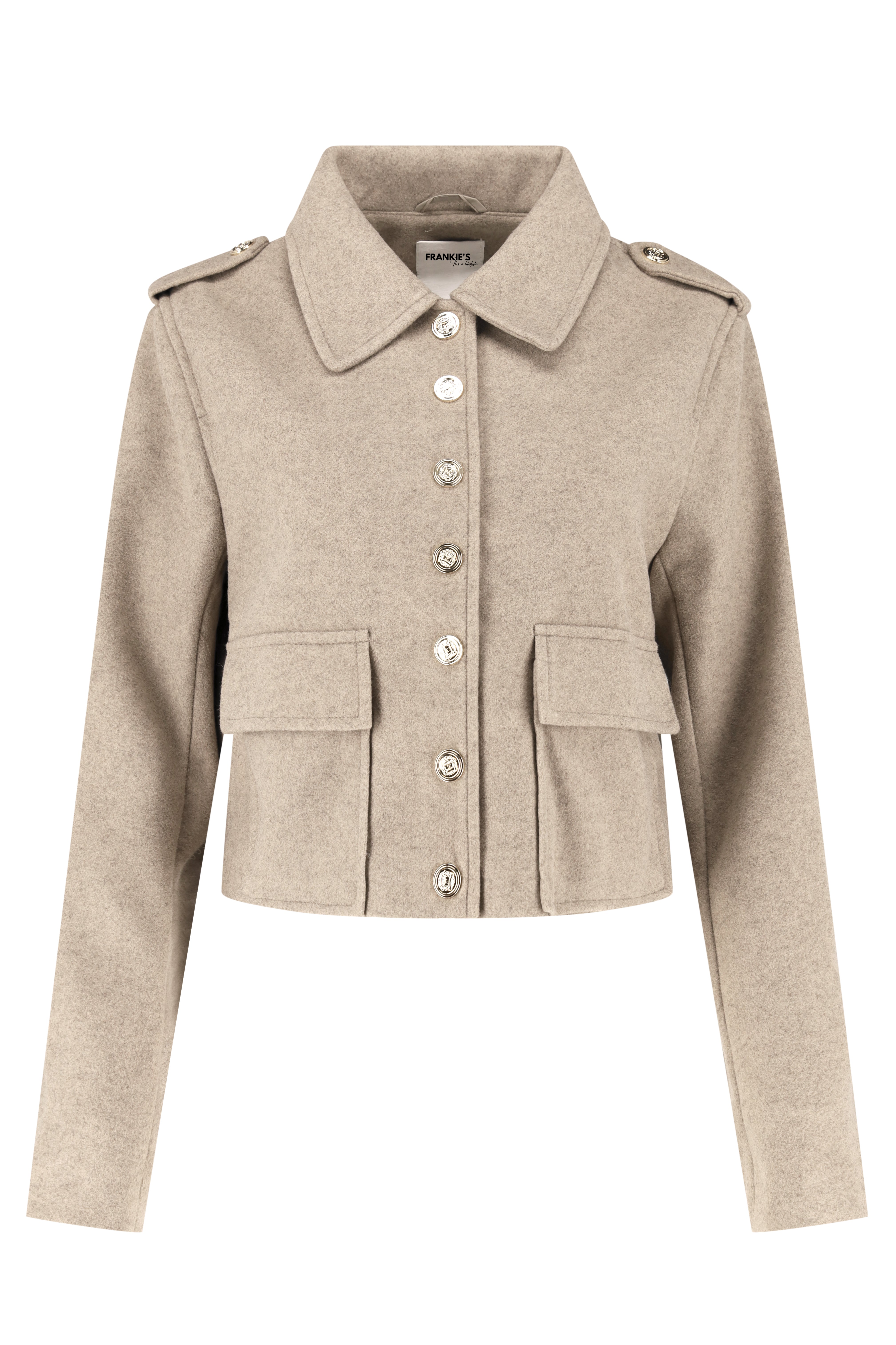 Military Style Crop Jacket - Taupe