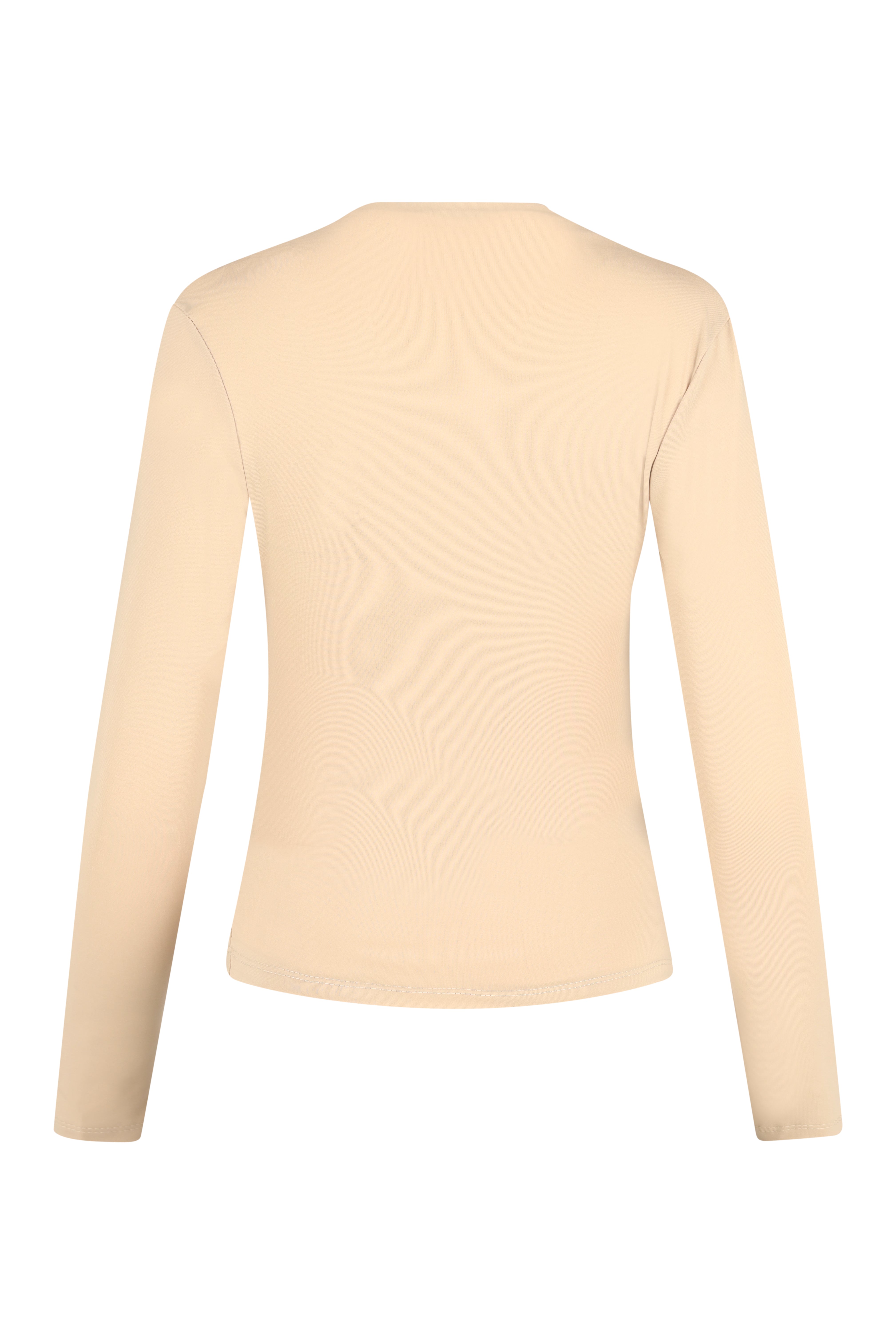 Langärmeliges Top mit gerafftem Kragen – Beige