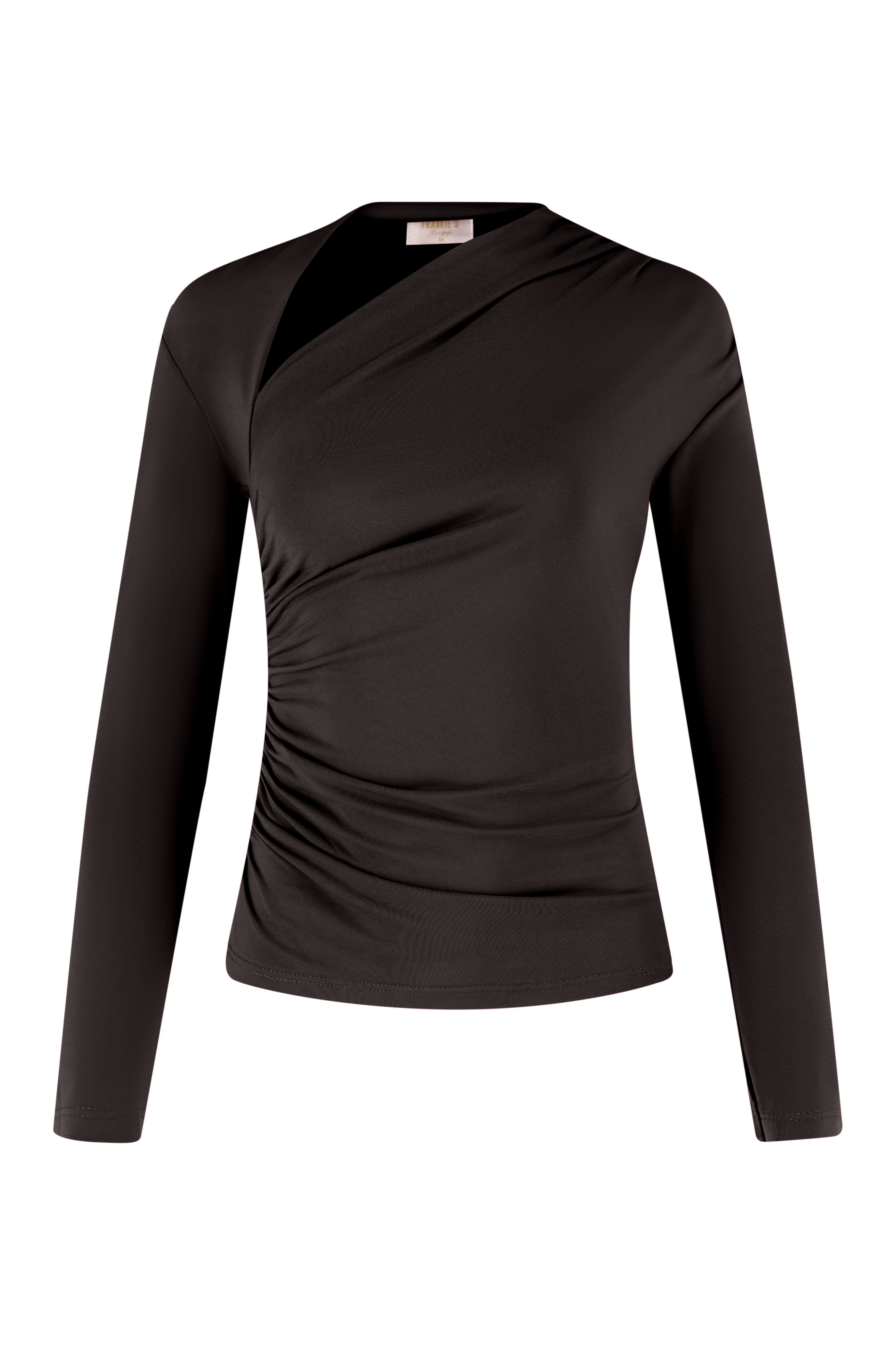 Long sleeve top with ruching neck - Black