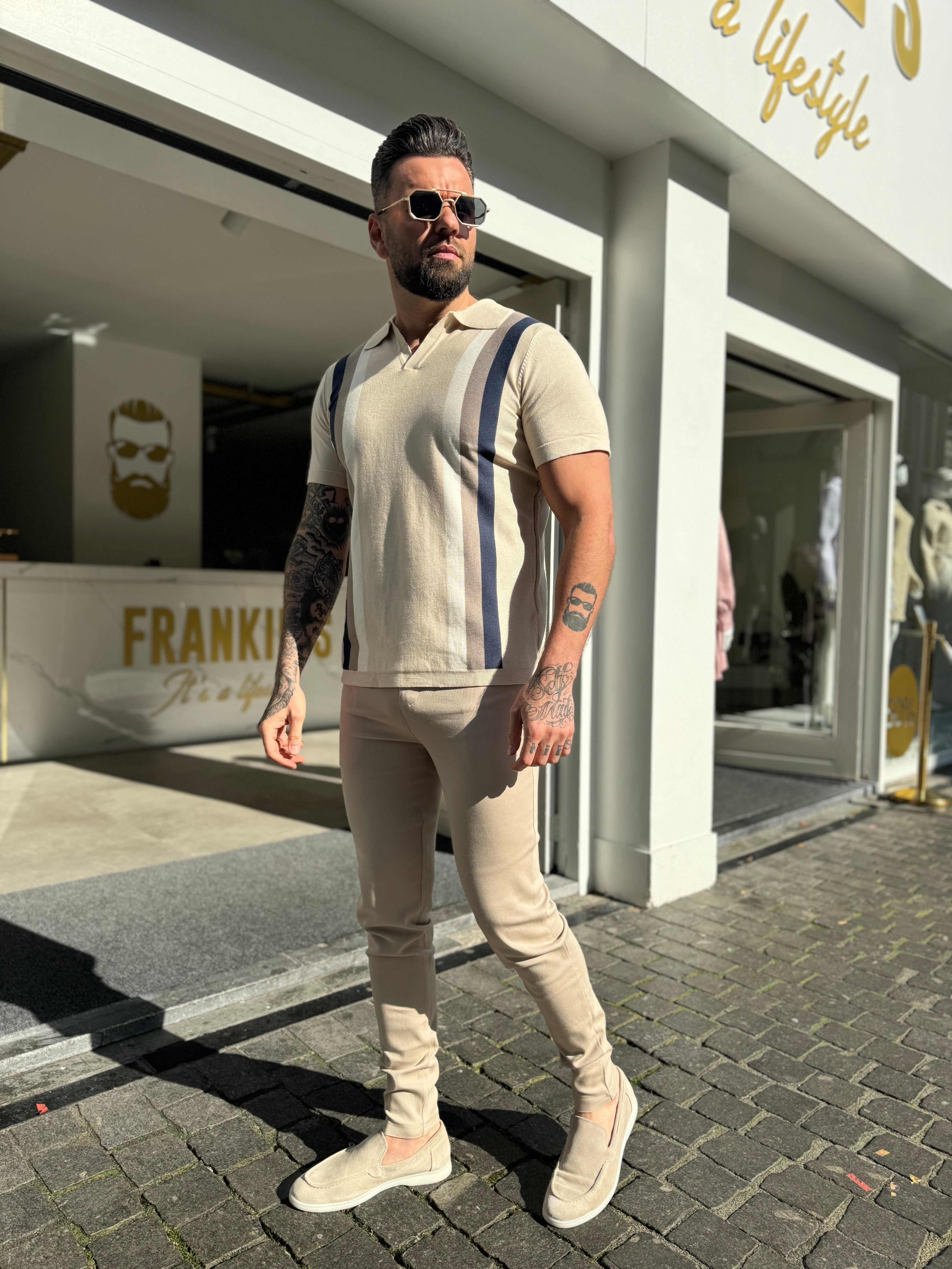 Polo Strick Kurzarm Monaco beige