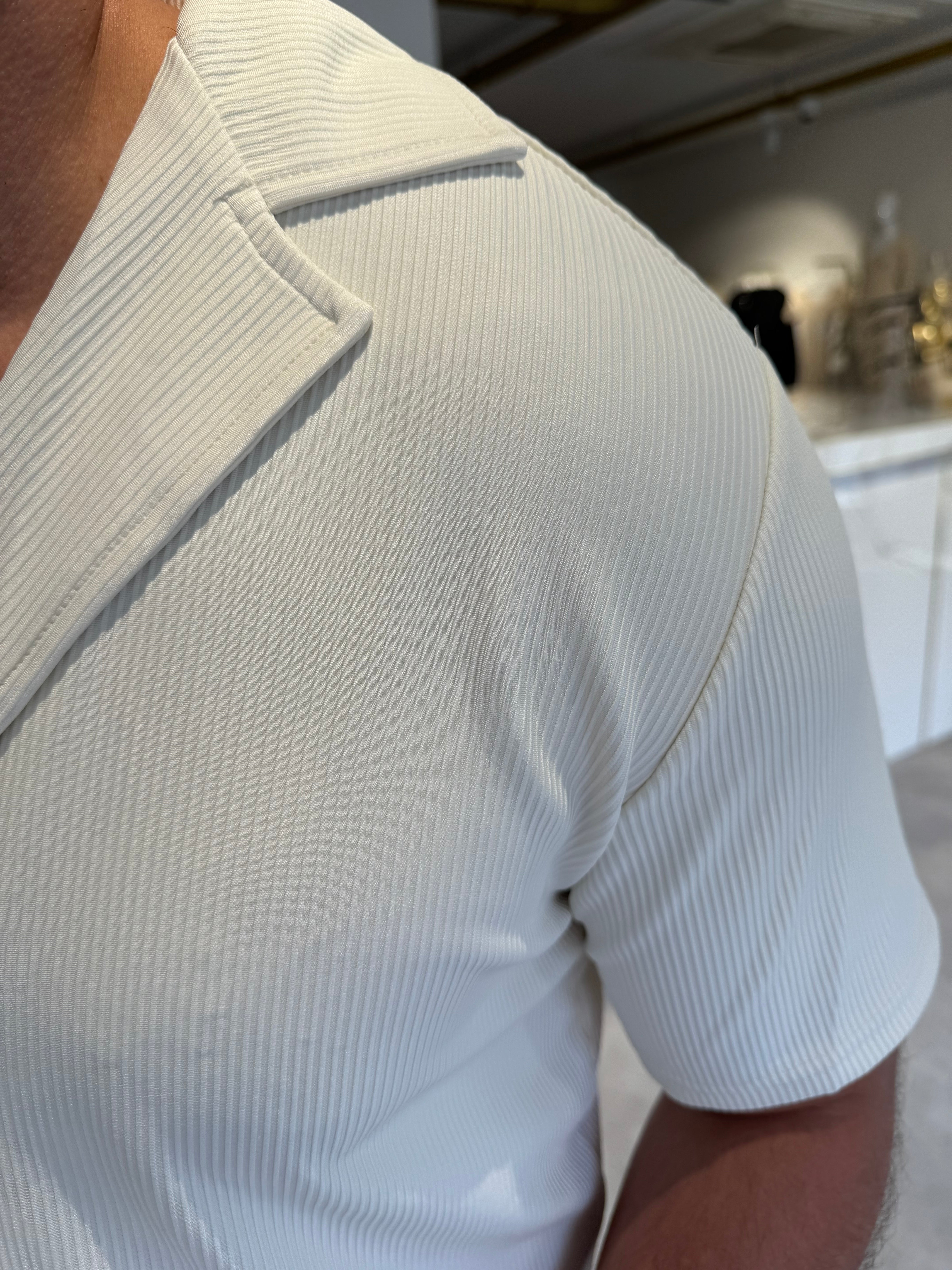 Summer set rib pantalon & shirt cream