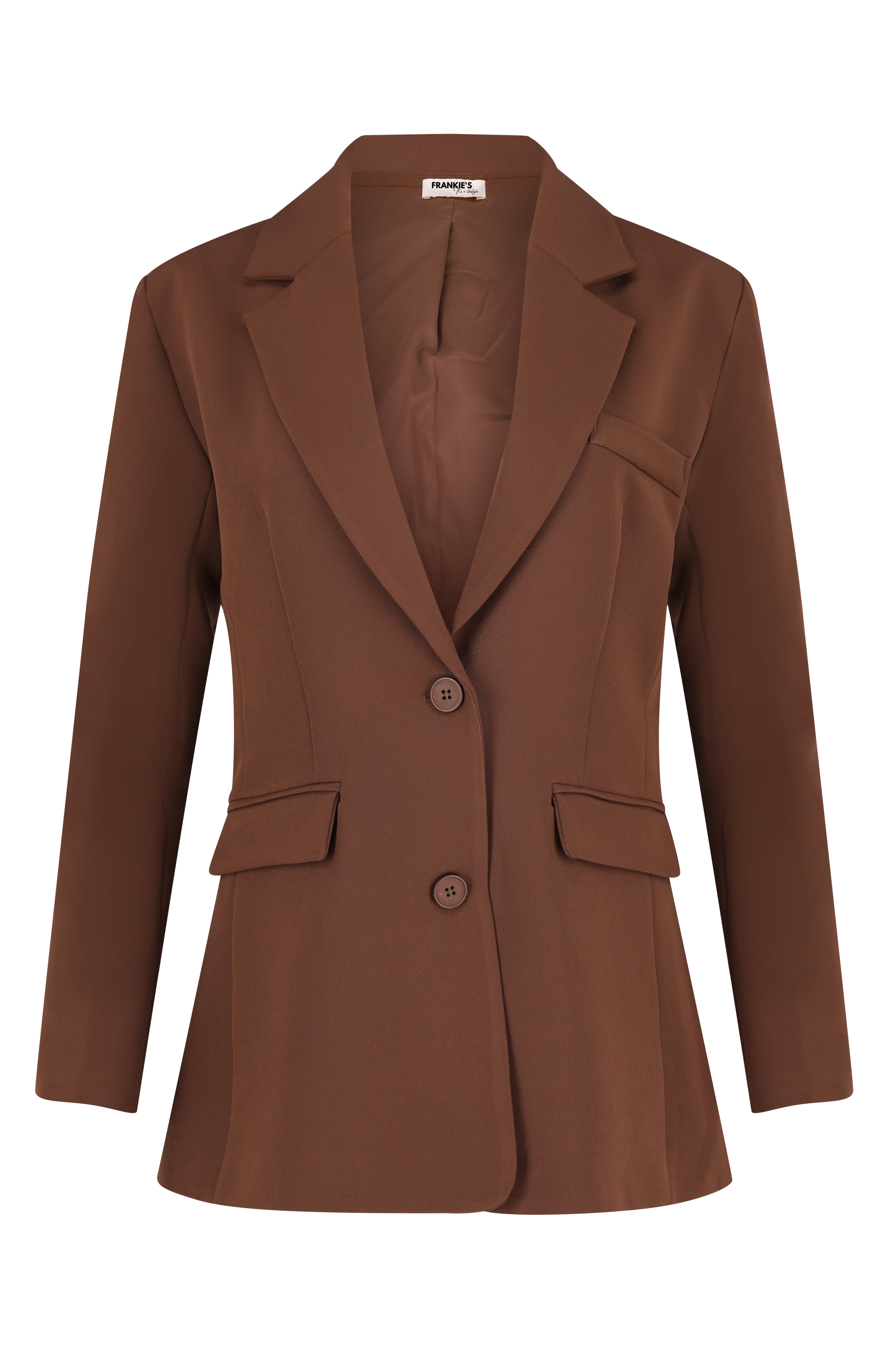 Single-Breasted Tailored Blazer - Brown