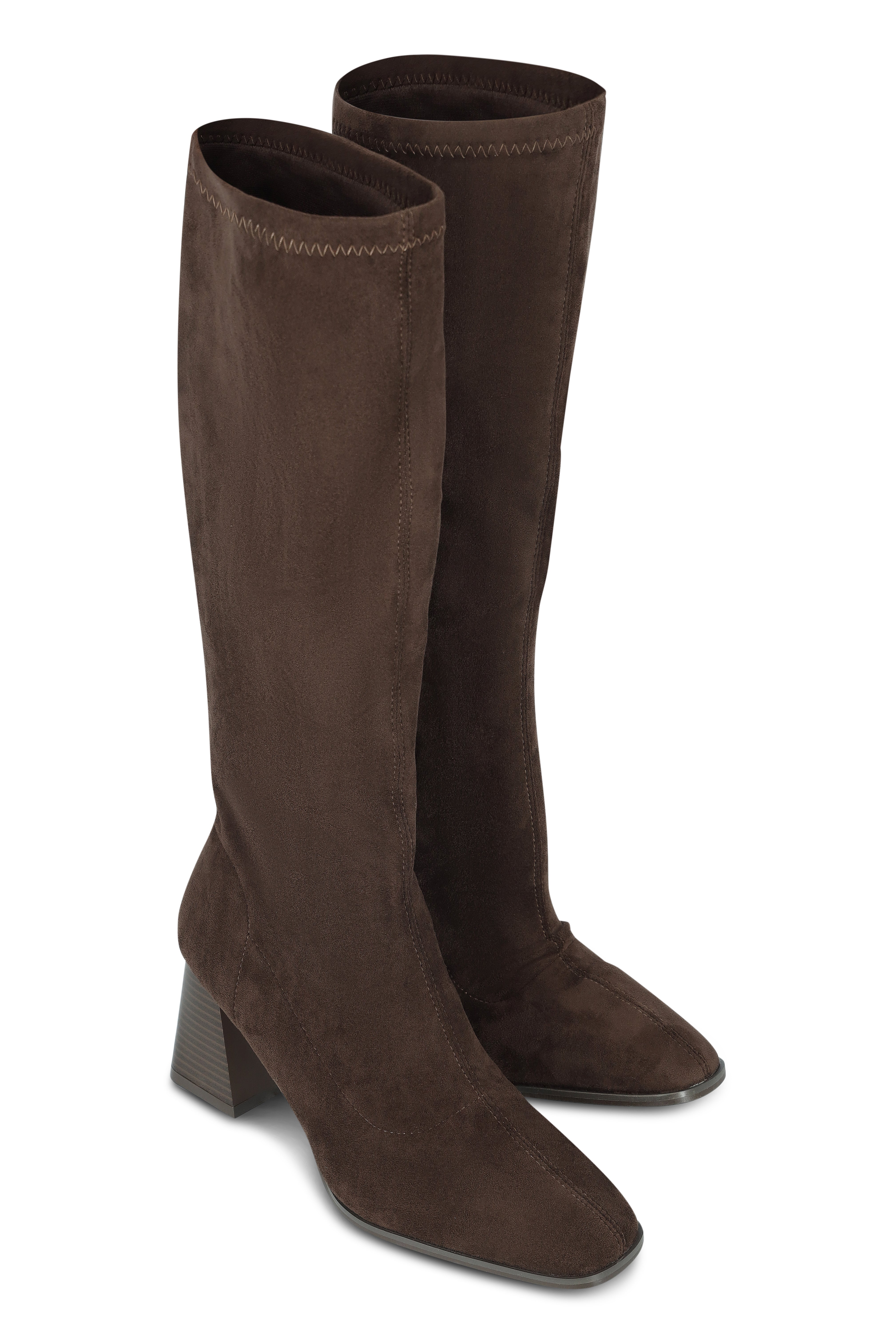 Suede Knee-High Block Heel Boot - Chocolate Brown