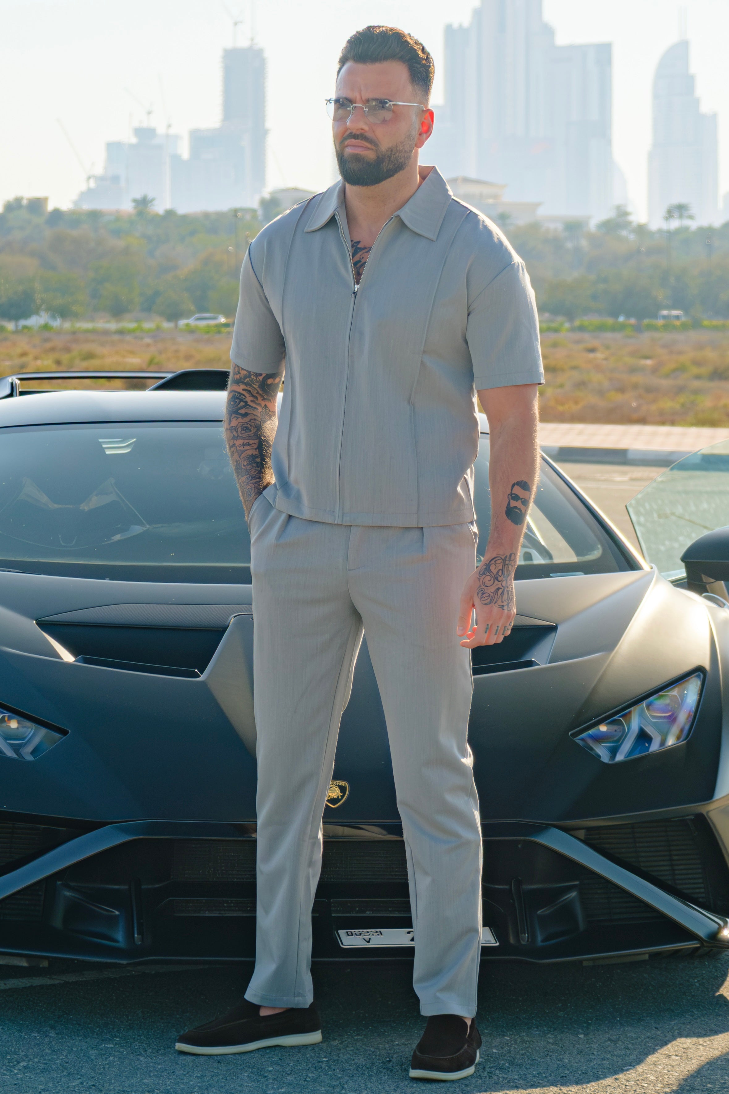 Hemd Palermo Reißverschluss grau