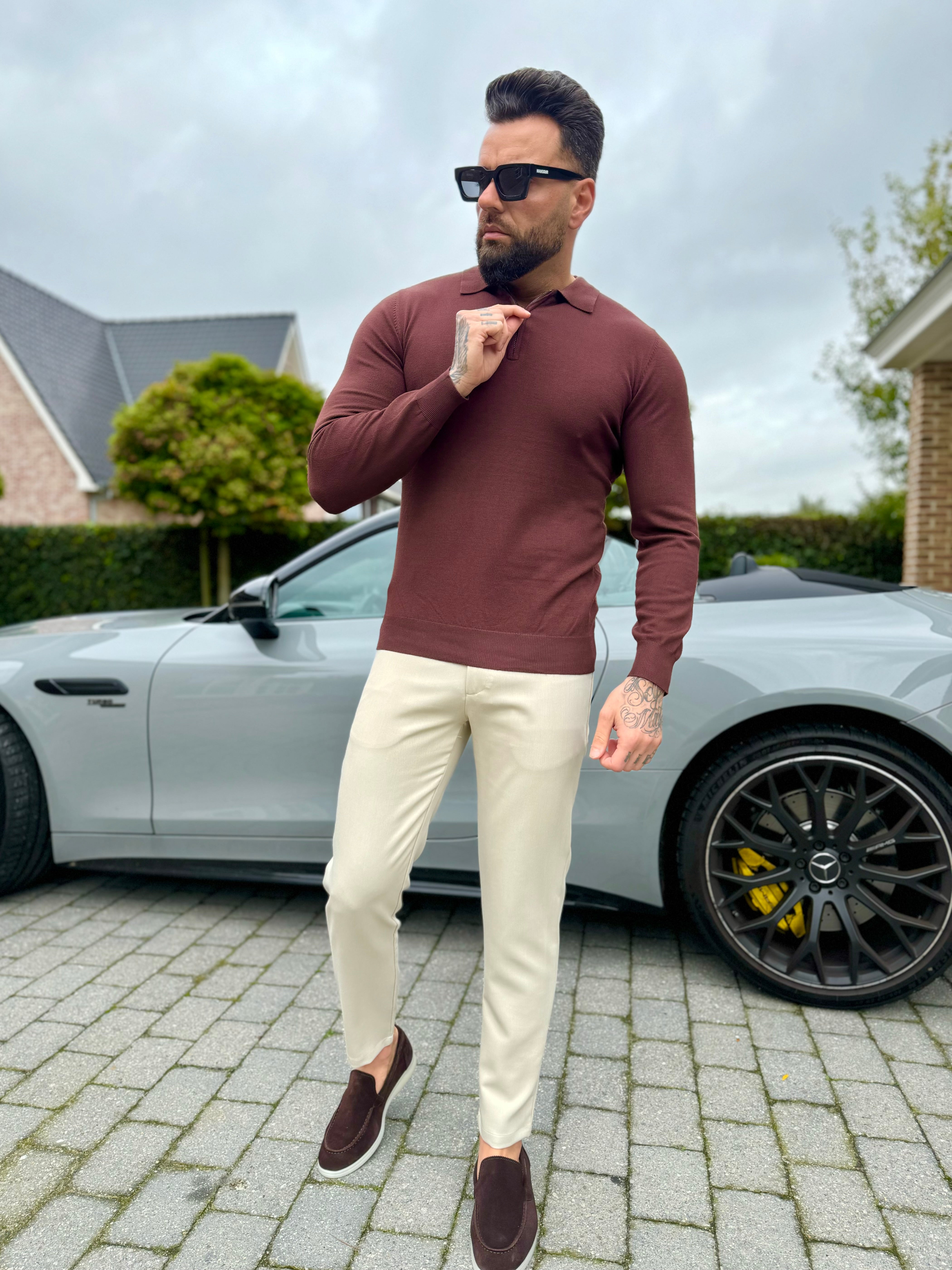 Polo knitwear long sleeve zipper brown - Frankie's