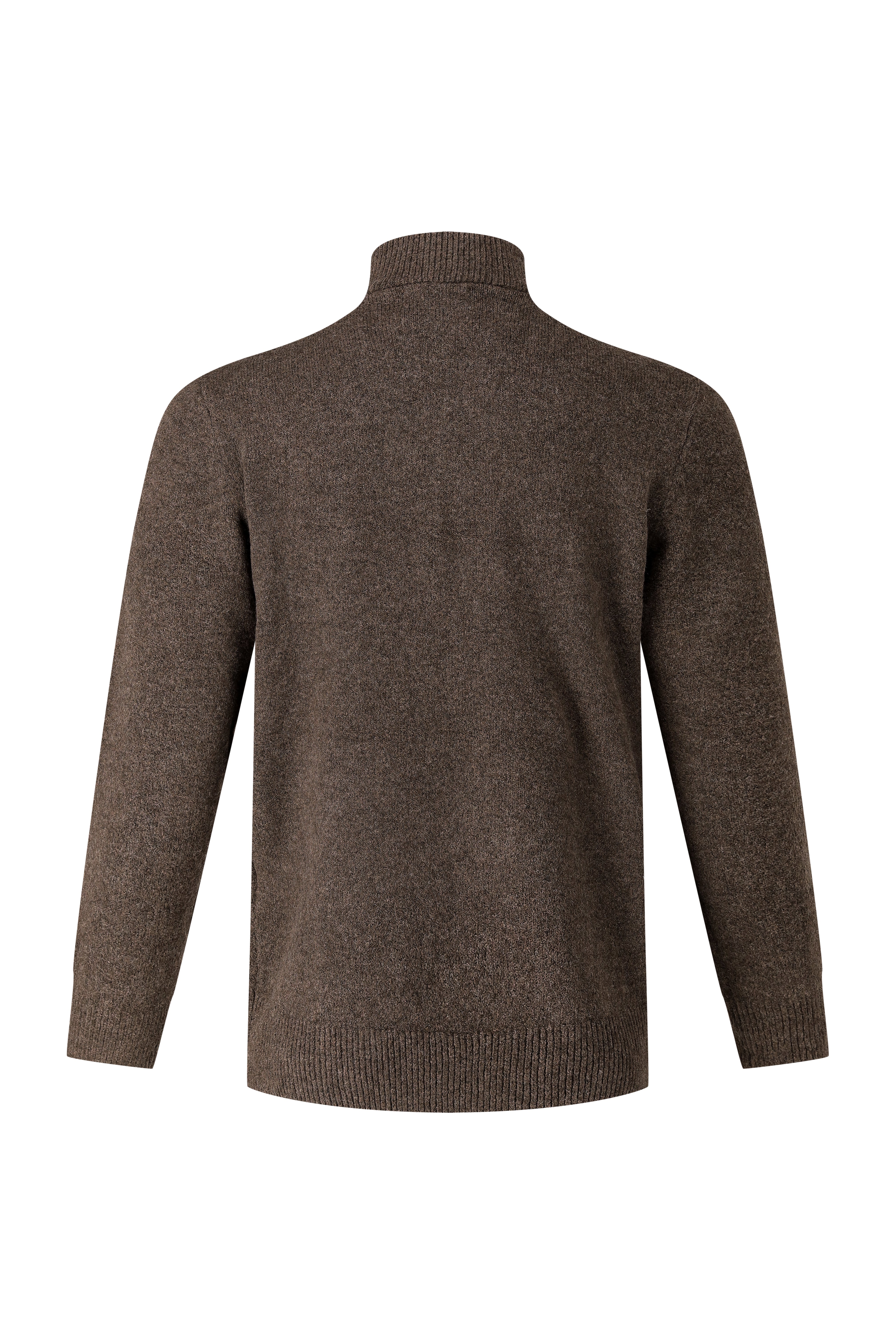 Quarter Zip Funnel-Neck Knitwear, With Diamond Design - Brown