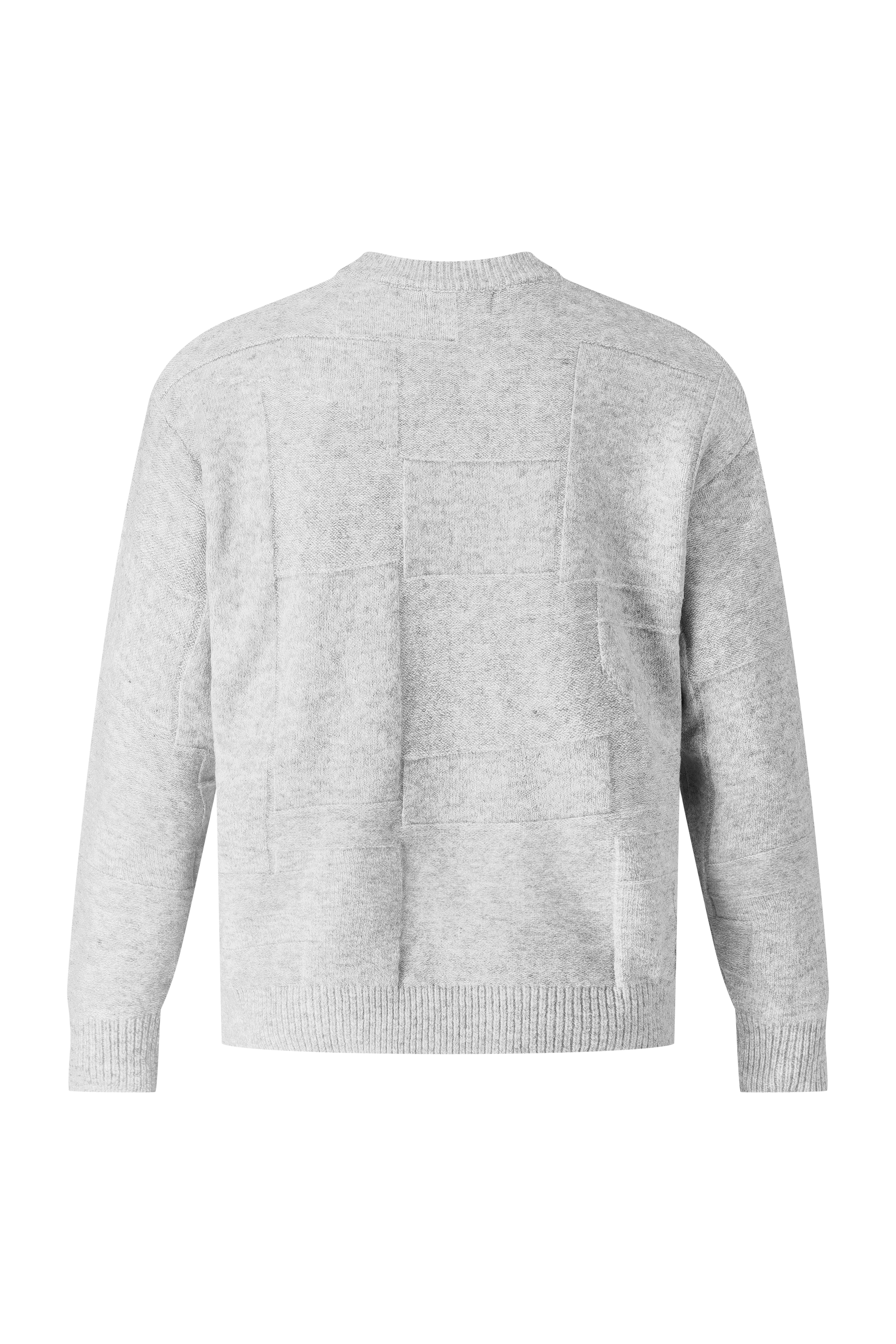 Crewneck Knitwear, Self Block Pattern - Grey
