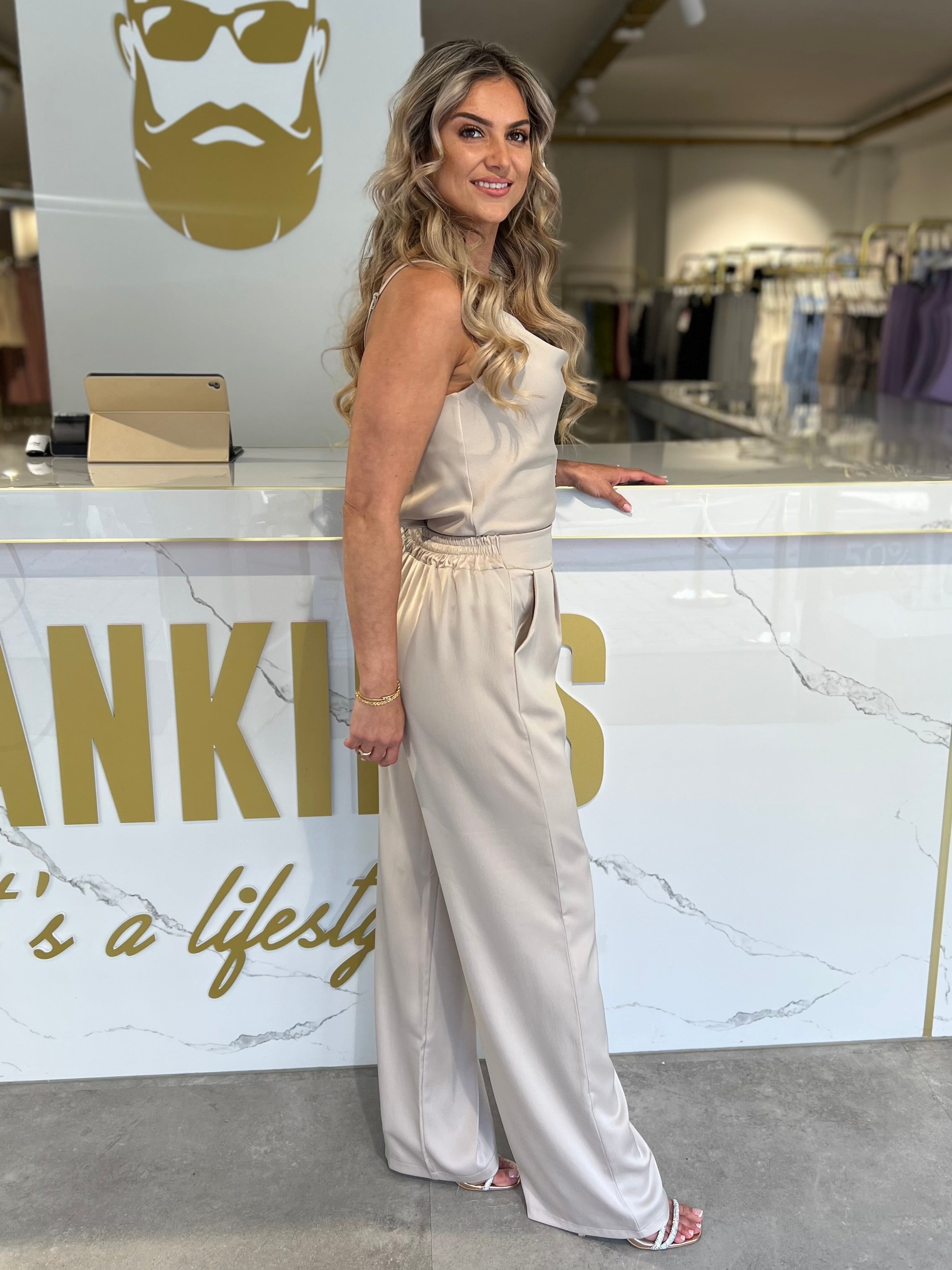 Satin trousers beige