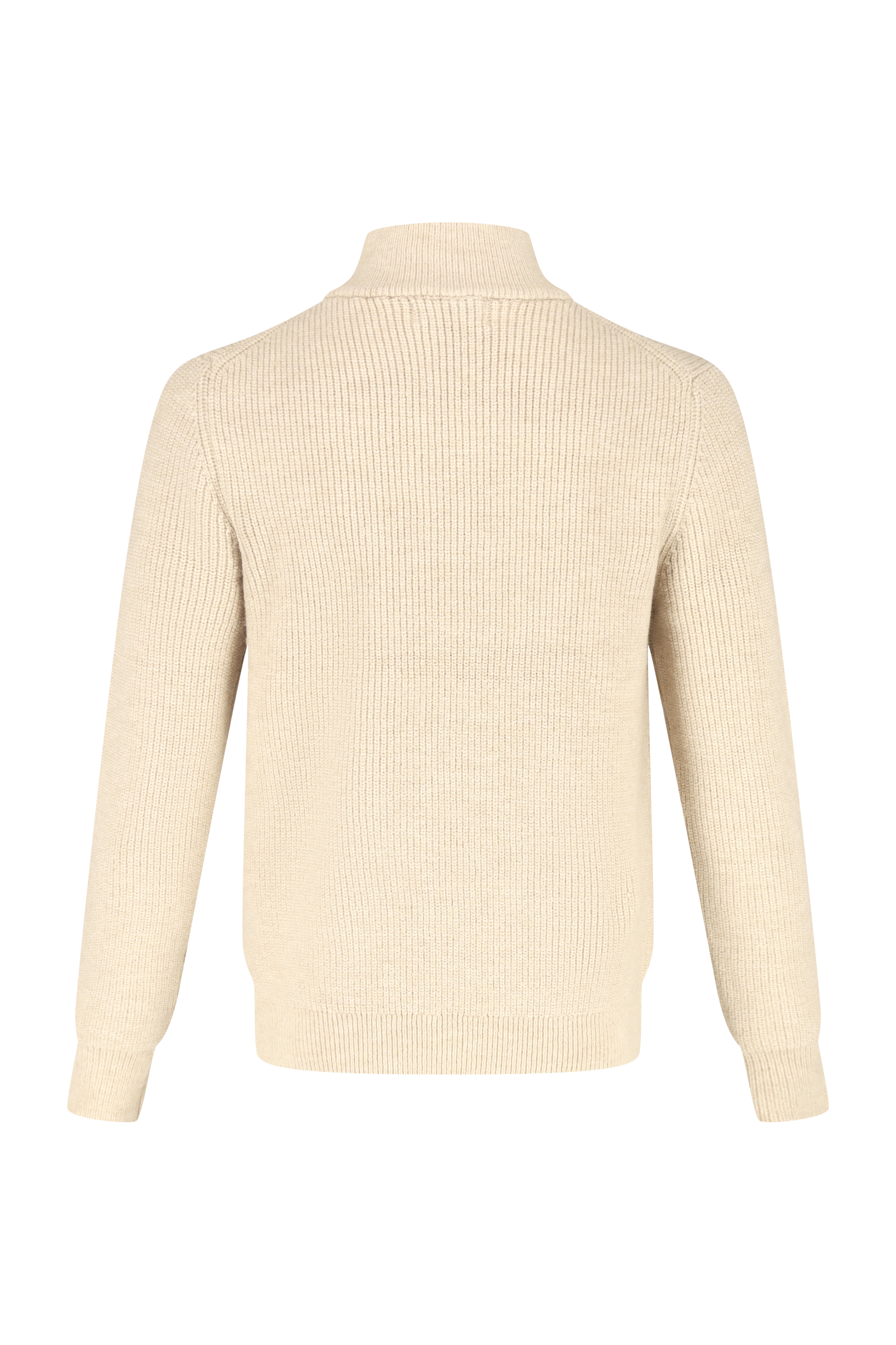 Quarter Zip Funnel Neck, Rib Knitwear - Beige
