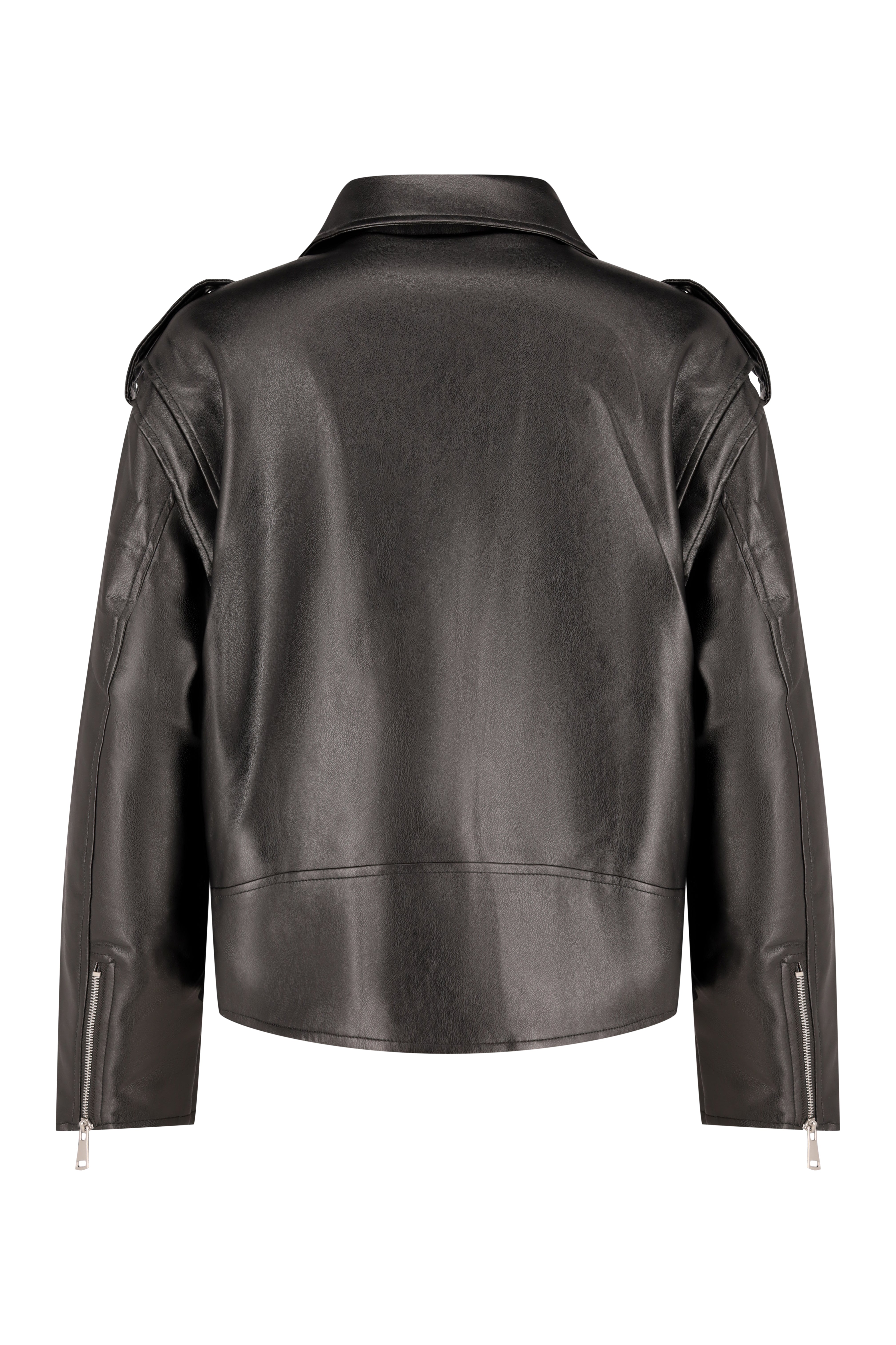 Vegan Leather Biker Jacket - Black