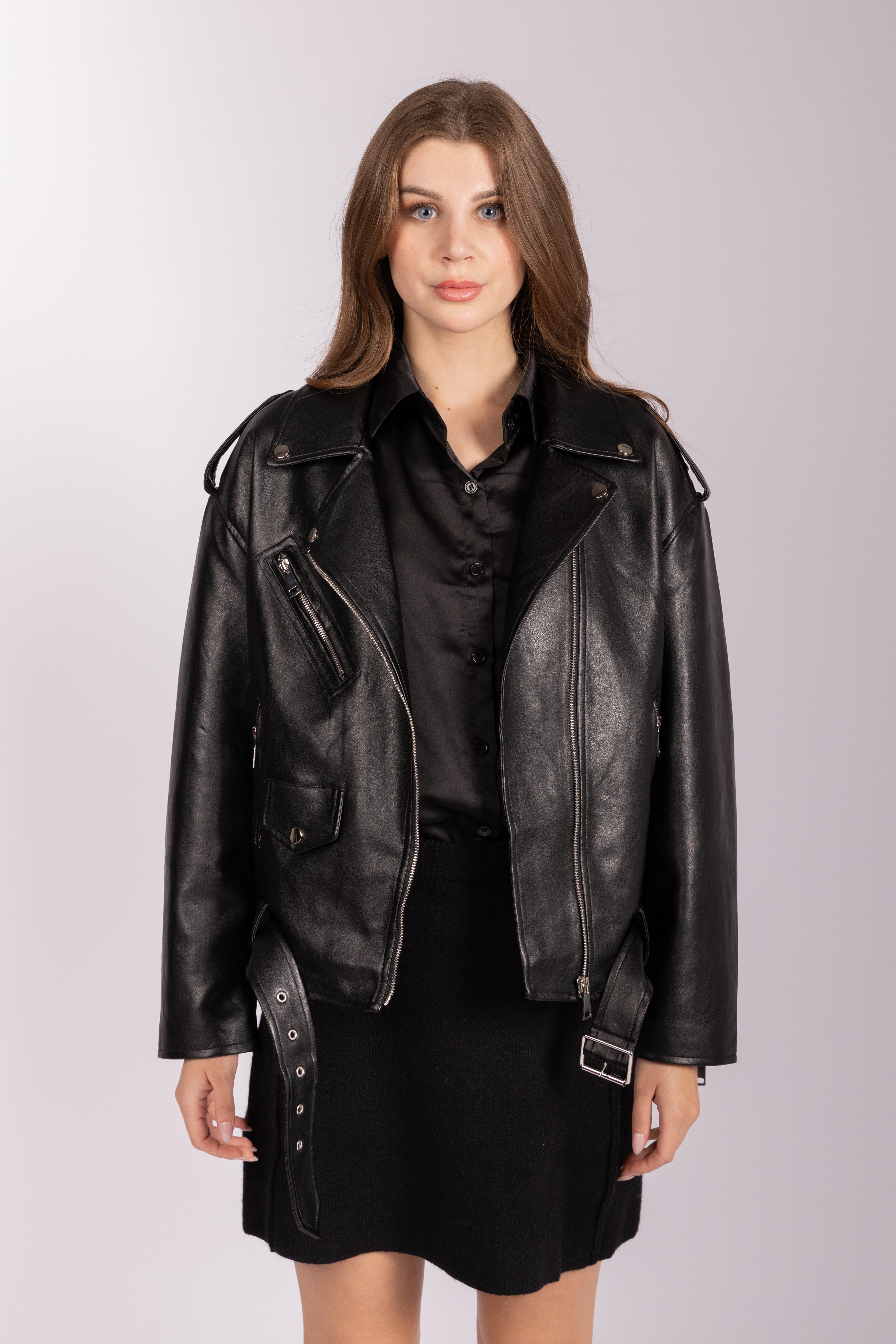 Vegan Leather Biker Jacket - Black