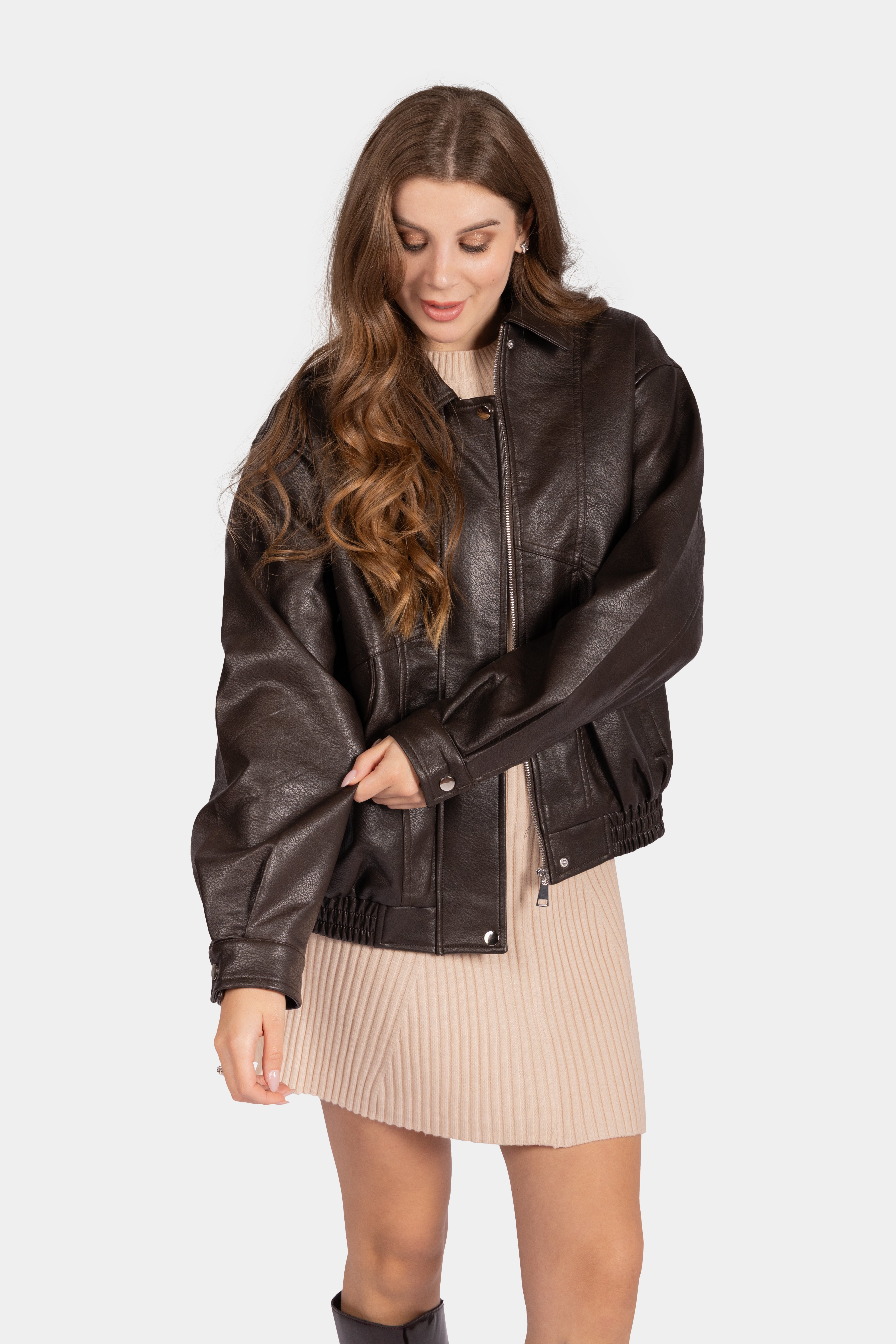 Lederjacke mit durchgehendem Reißverschluss – Braun