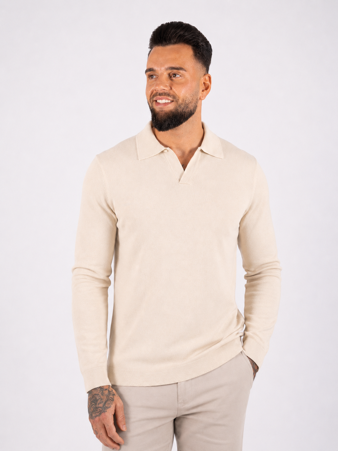 Textured Polo Knit - Beige