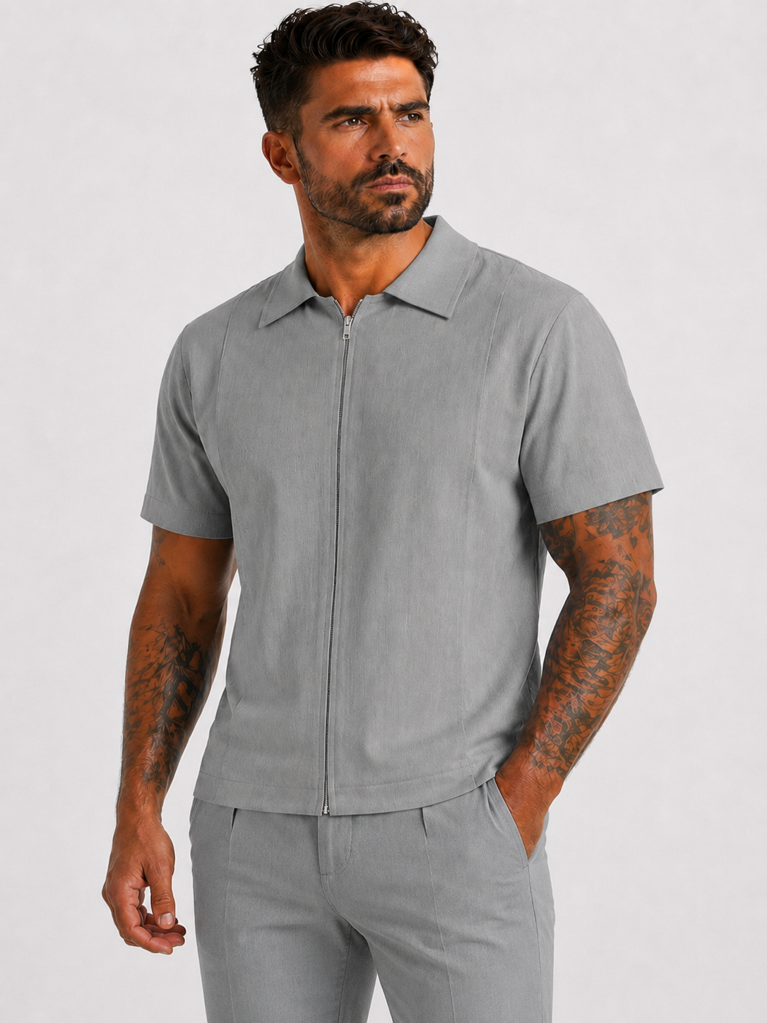 Shirt Palermo zipper grey