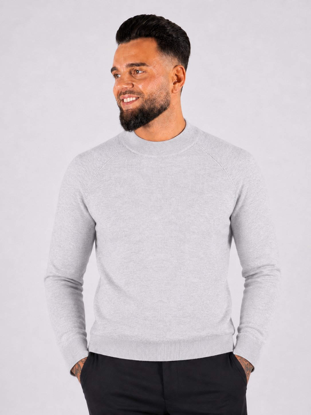 Maglia girocollo, tinta unita con manica raglan - grigio chiaro