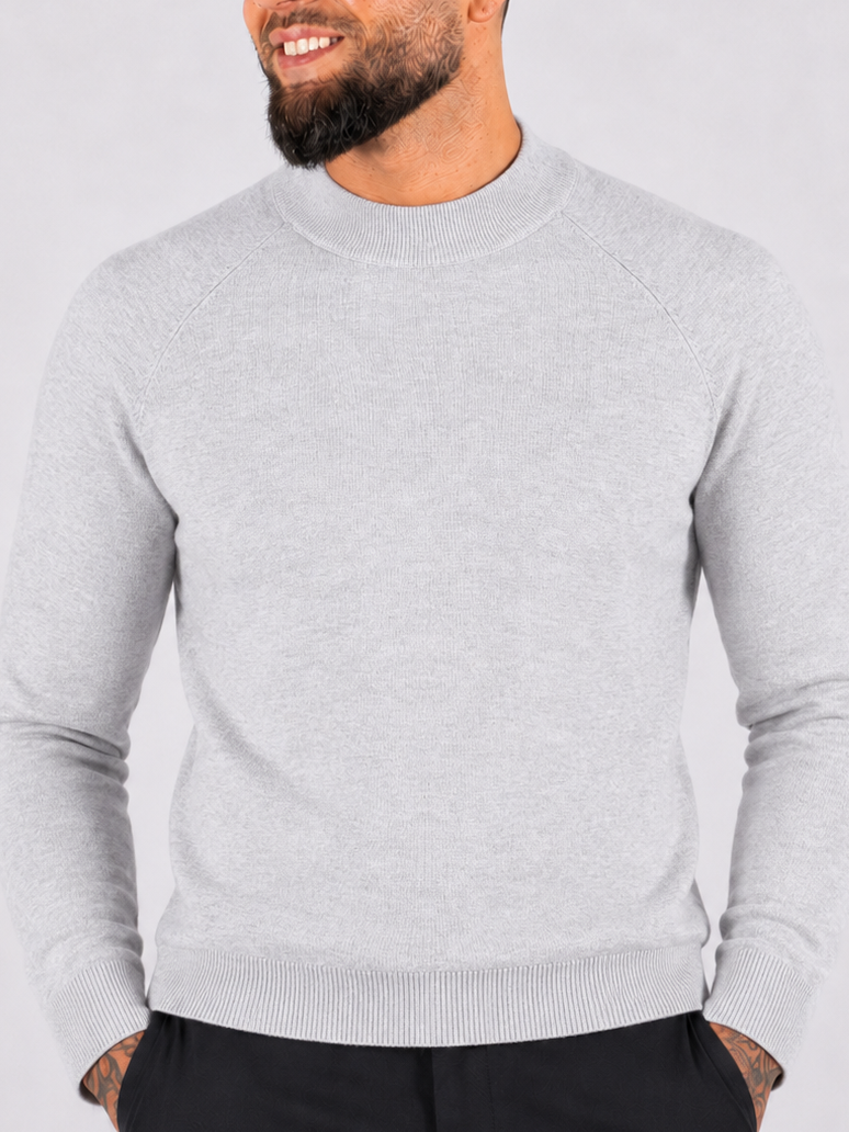 Crewneck Knitwear, Plain with Raglan Sleeve - Light Grey - Frankie's