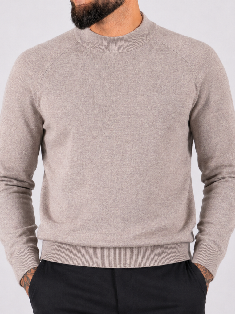 Crewneck Knitwear, Plain with Raglan Sleeve - Light Brown - Frankie's