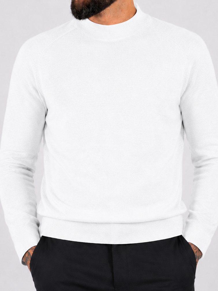 Crewneck Knitwear, Plain with Raglan Sleeve - White - Frankie's