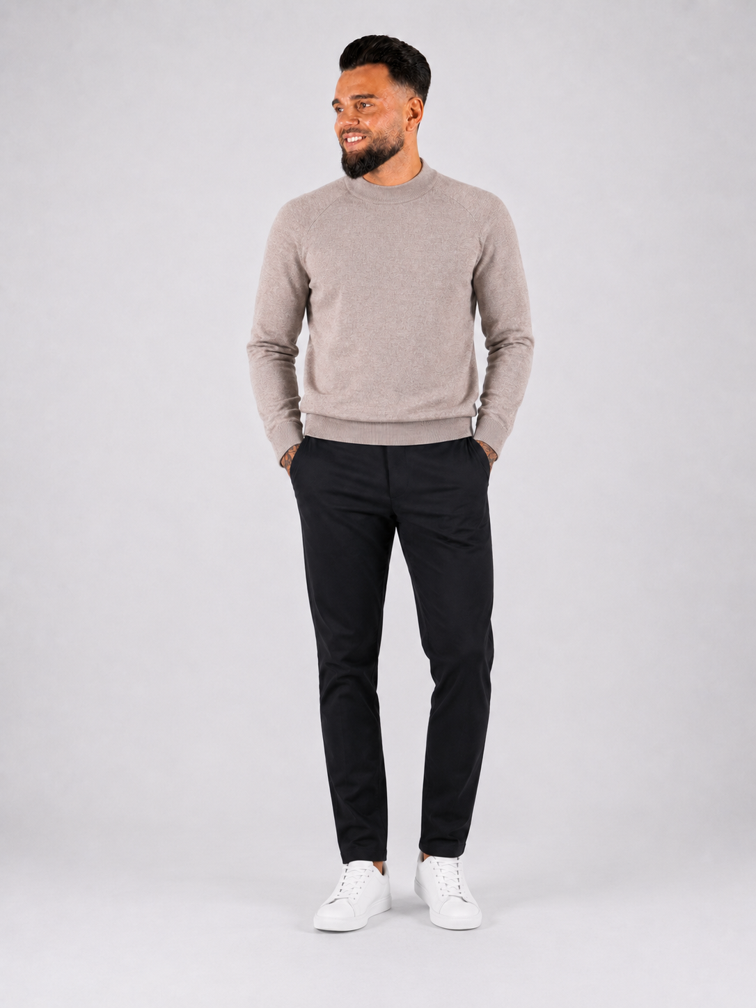 Crewneck Knitwear, Plain with Raglan Sleeve - Light Brown - Frankie's