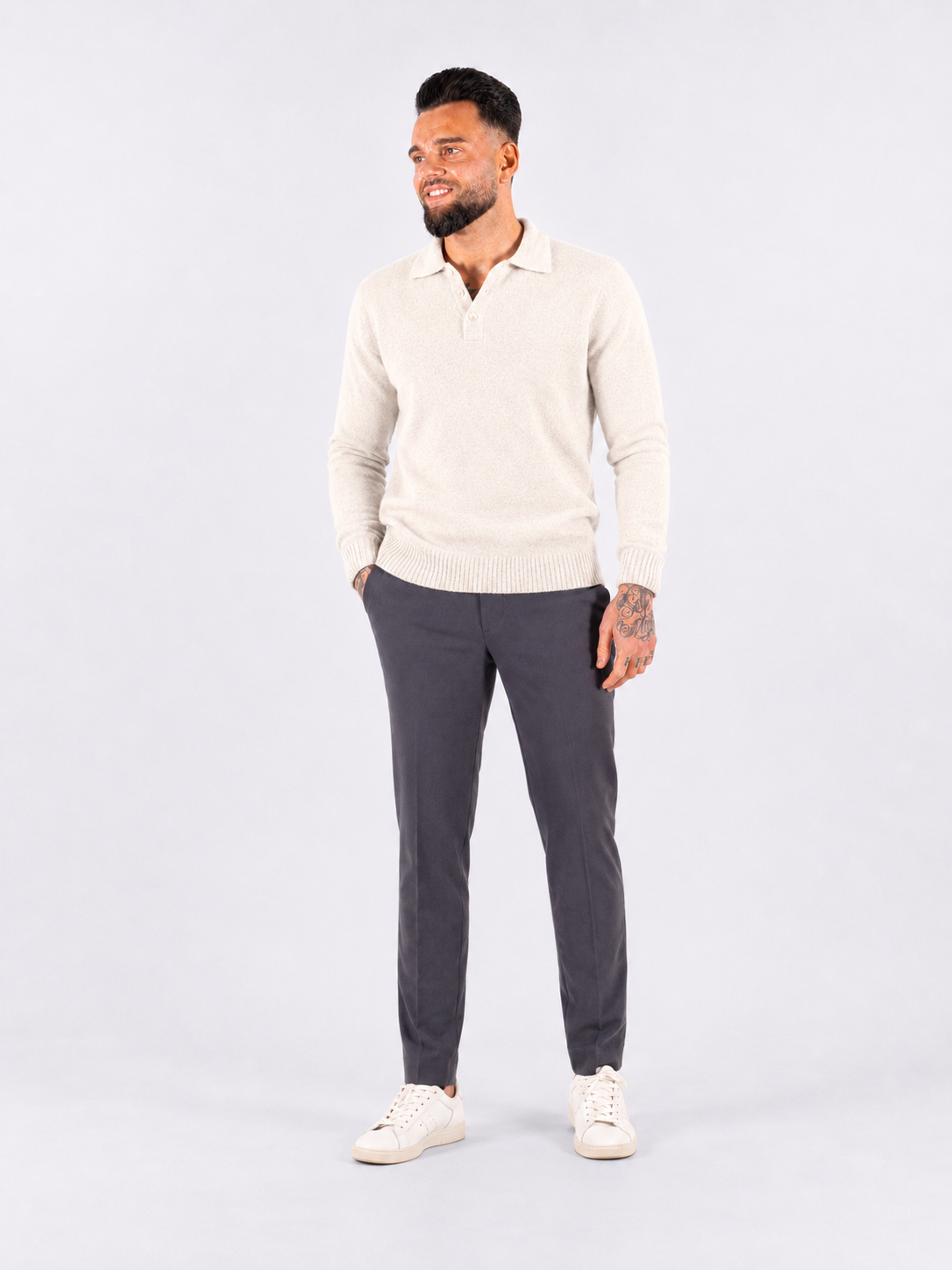 Polo Knitwear, Plain with Tape Detail - Beige - Frankie's