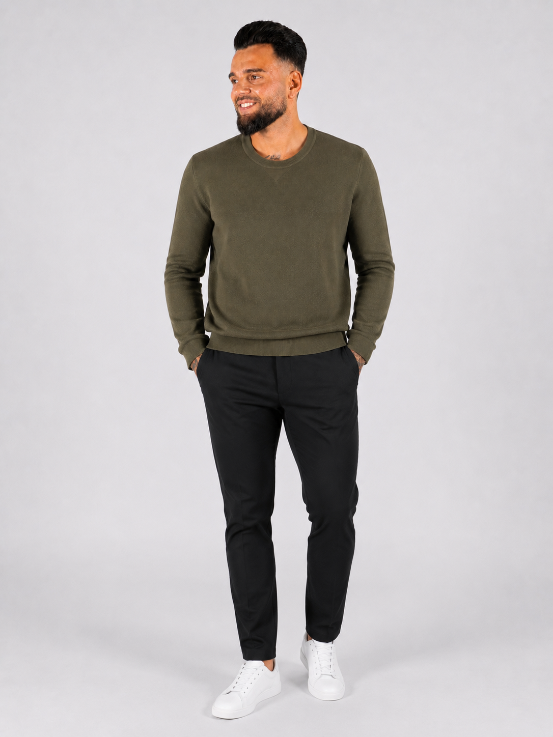 Crewneck Knitwear, Plain - Green - Frankie's