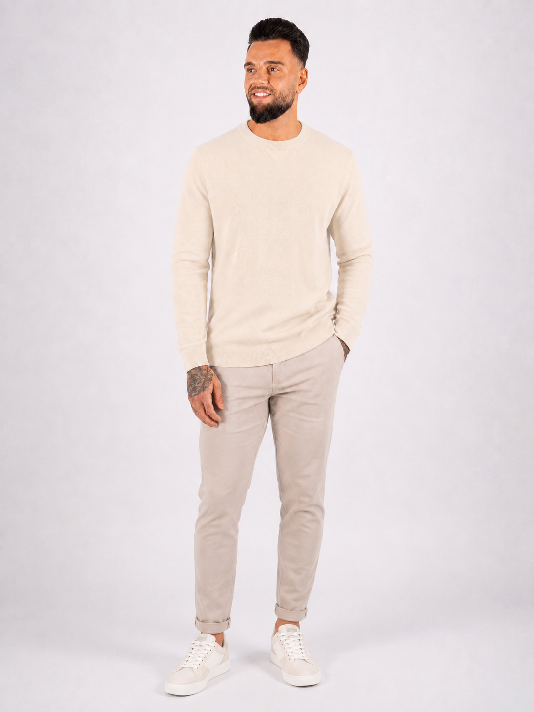 Crewneck Knitwear, Plain - Beige - Frankie's