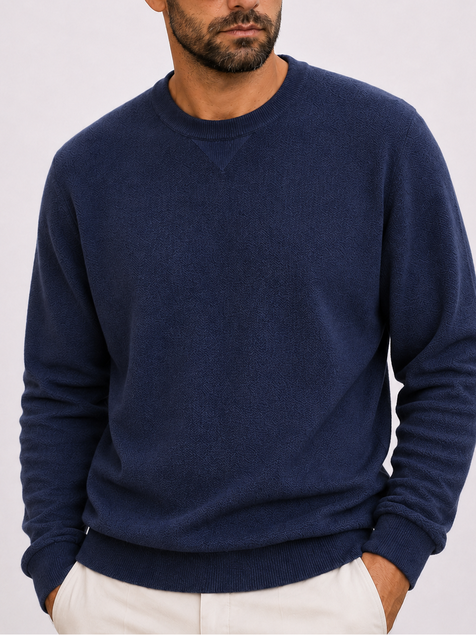 Crewneck Knitwear, Plain - Navy - Frankie's